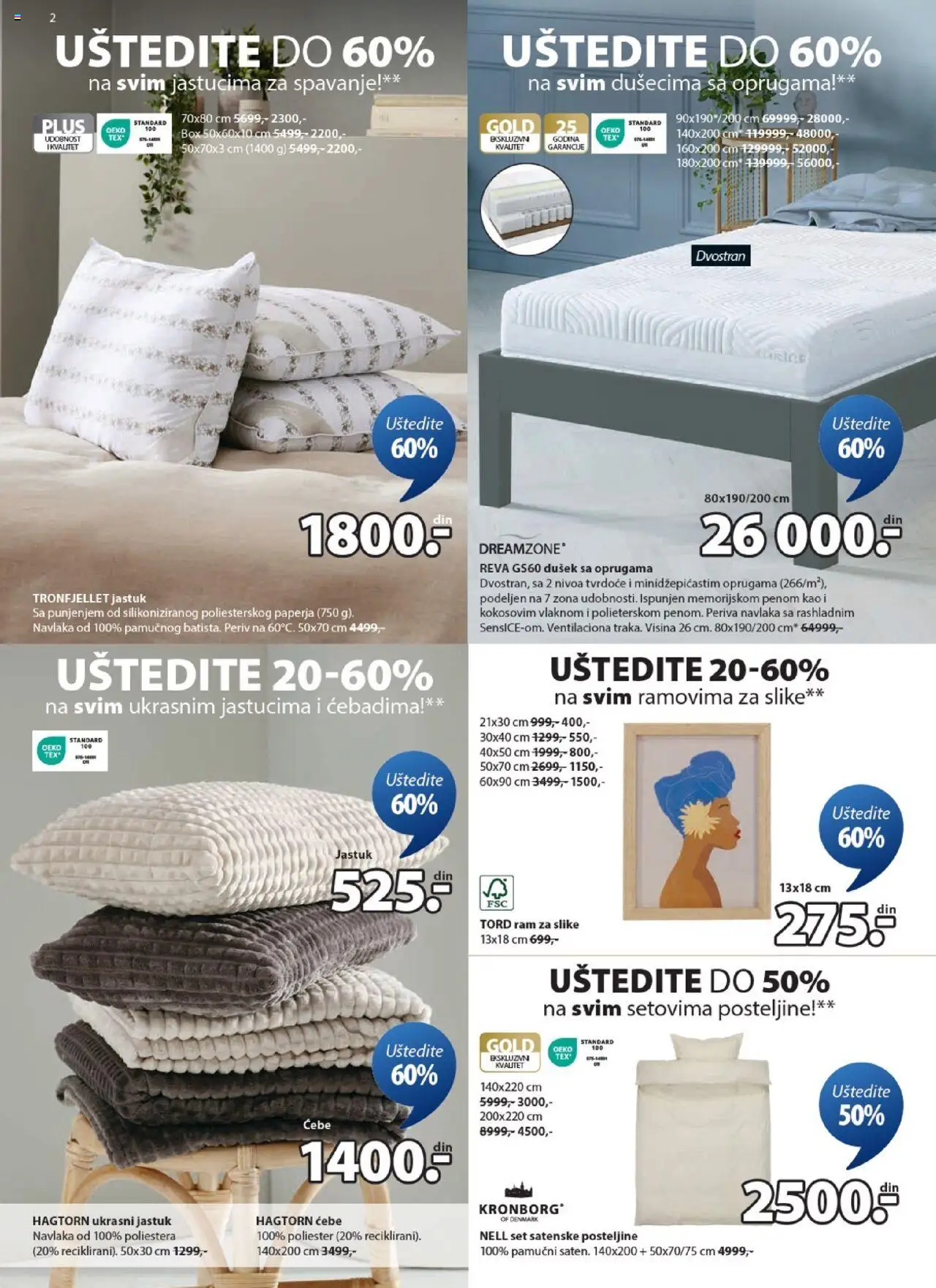 Jysk katalog - važi od 24.09.2025 | Strana: 2 | Proizvode: Dušek, Jastuk, Ćebe, Ram za slike
