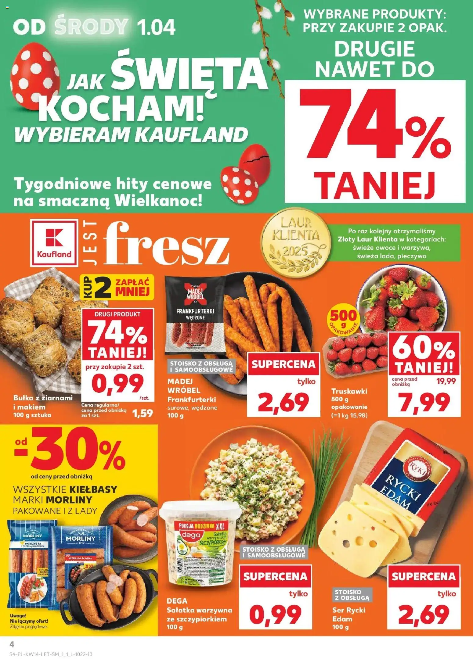 Kaufland gazetka od 01.04.2026 | Strona: 4 | Produkty: Pieczywo, Frankfurterki, Bułka, Ser