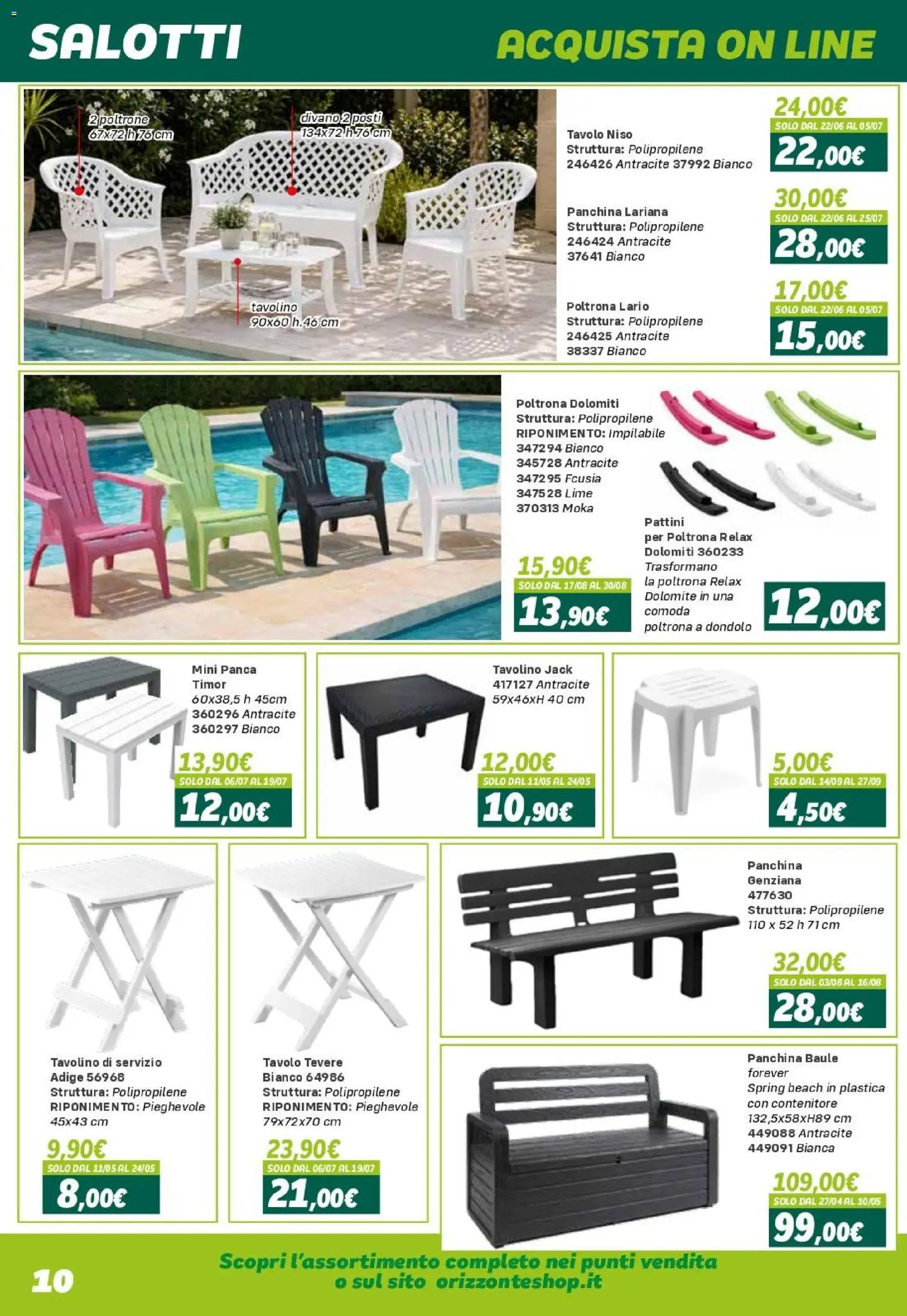 Volantino Orizzonte del 24.04.2026 | Pagina: 10 | Prodotti: Panca, Lime, Divano, Tavolo