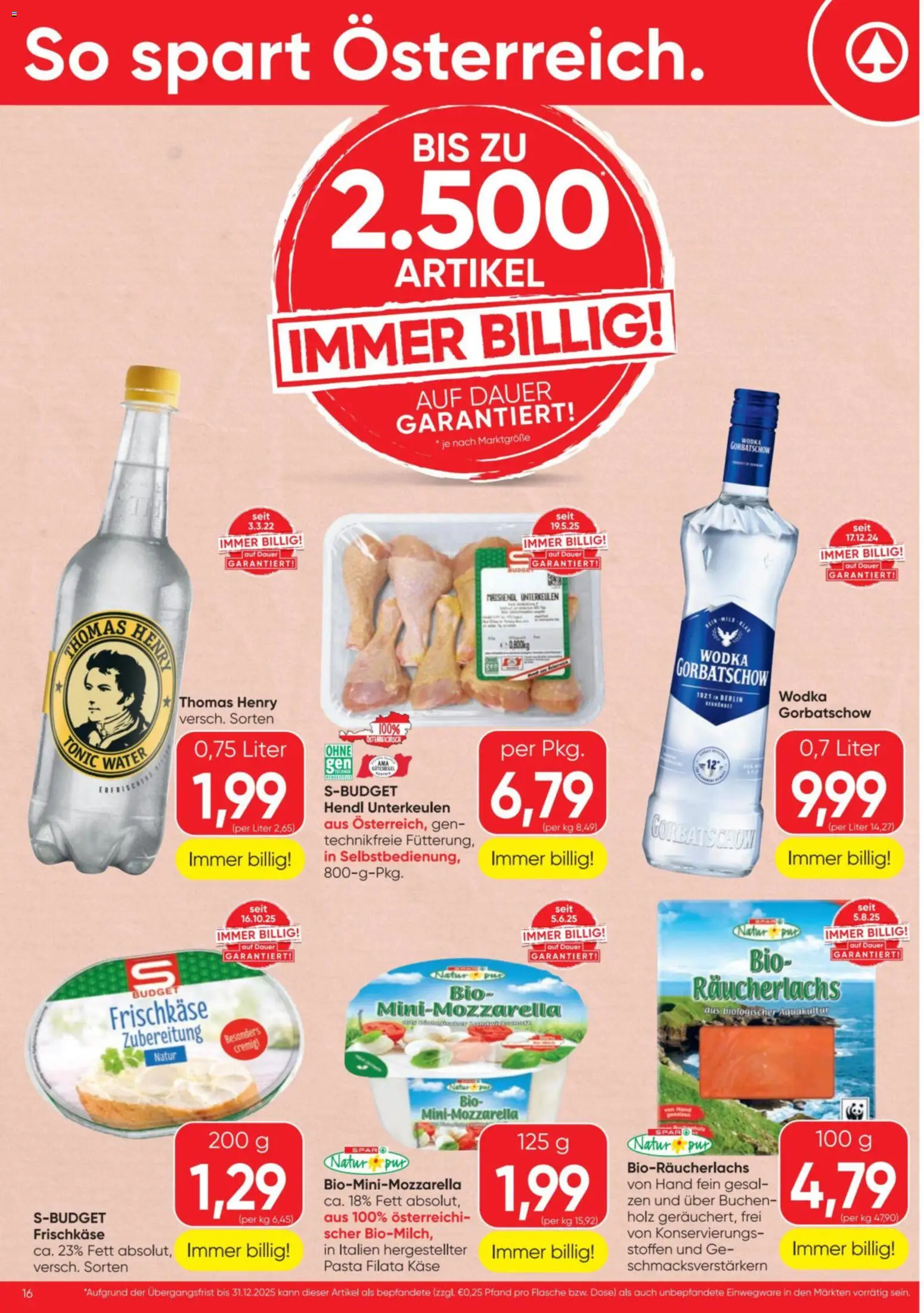 Spar Flugblatt gültig ab 04.12.2025 | Seite: 16 | Produkte: Pasta, Wodka, Käse