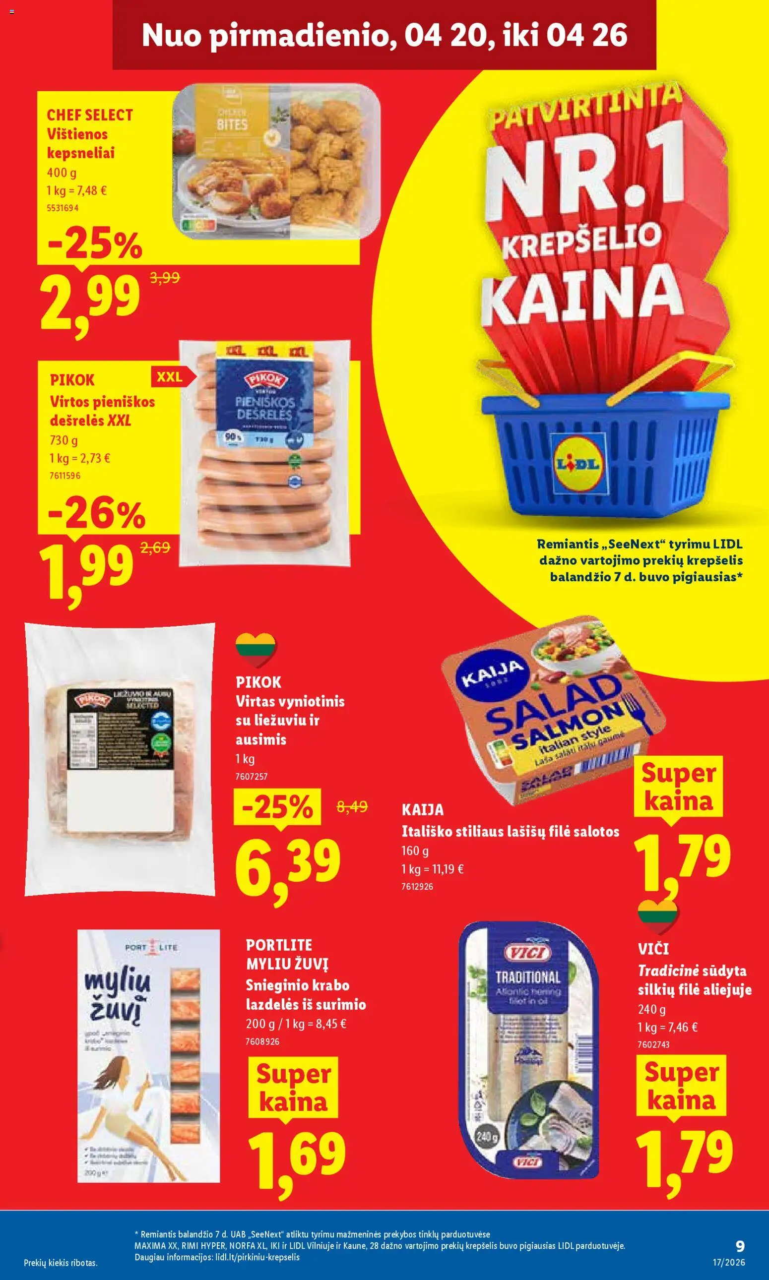 LIDL akcijos nuo 20.04.2026 | Puslapis: 9 | Prekių: Salotos, Vištienos, Dešrelės, Krepšelis