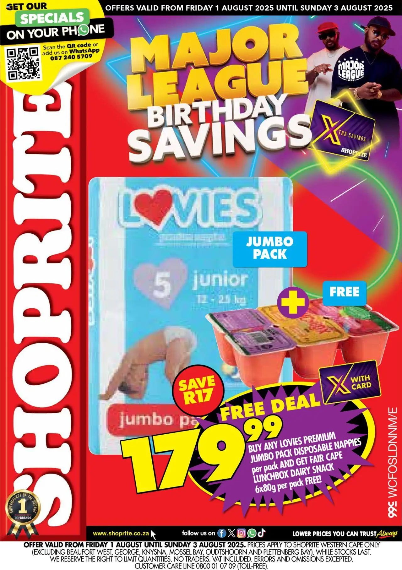 Shoprite Western Cape - Major Deals Lovies │ valid from 01.08.2025 | Page: 1 | Products: Phone, Nappies