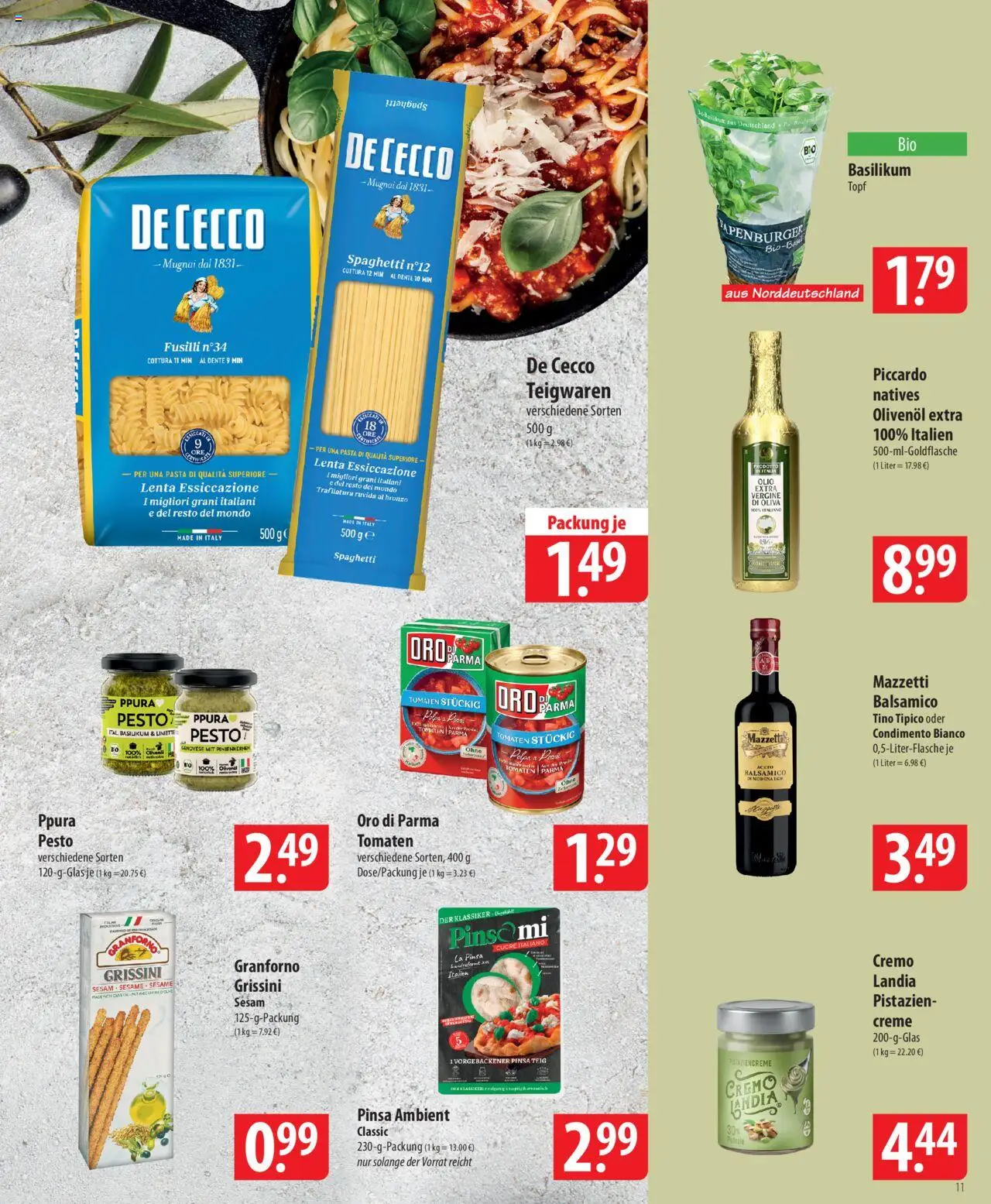 Famila Prospekt 	 – gültig ab 22.09.2025 | Seite: 11 | Produkte: Balsamico, Olivenol, Tomaten, Creme