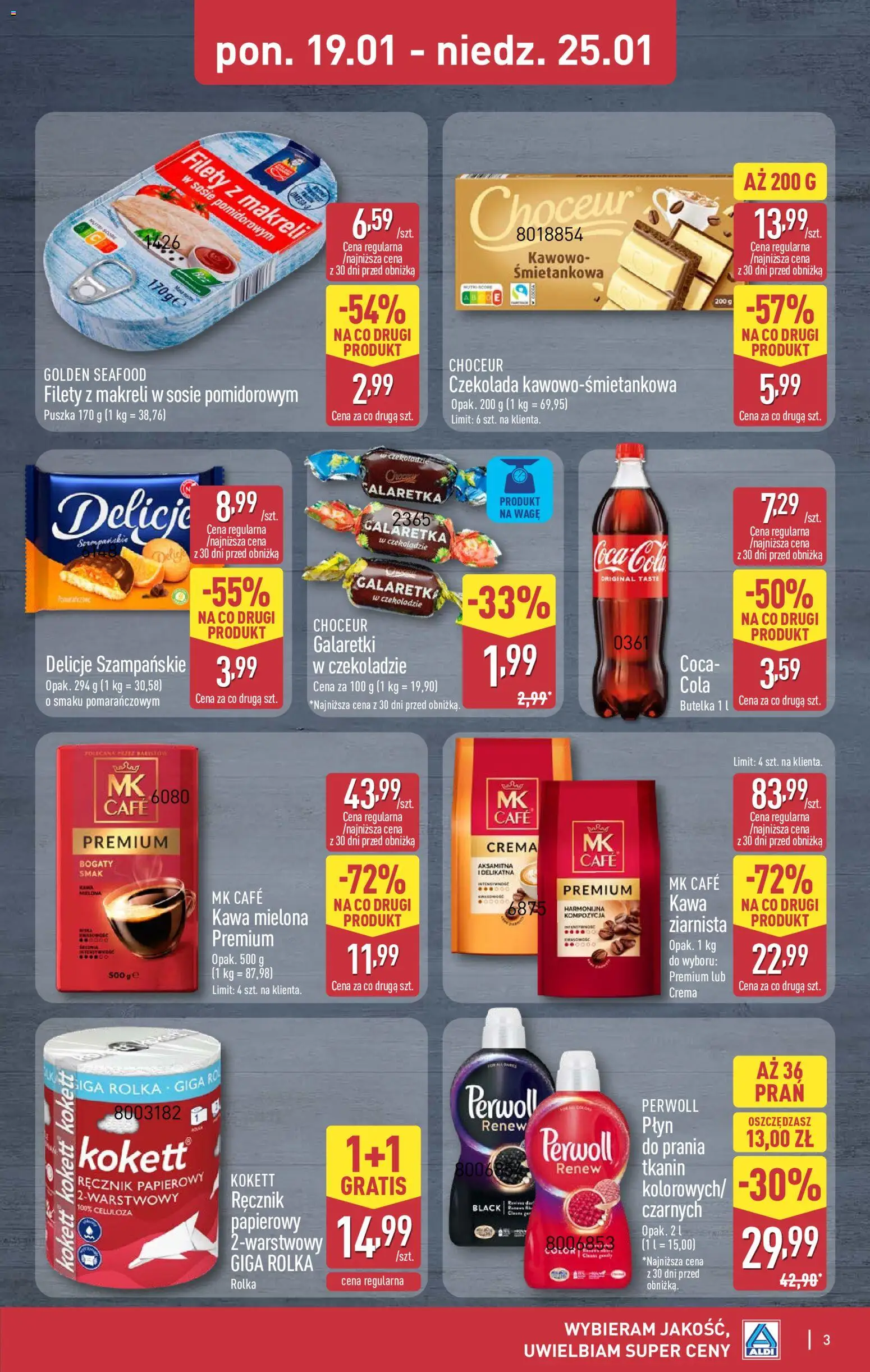 Aldi Gazetka - Okazje na weekend od 22.01.2026 | Strona: 3 | Produkty: Galaretki, Galaretka, Filety z makreli w sosie pomidorowym, Ręcznik papierowy