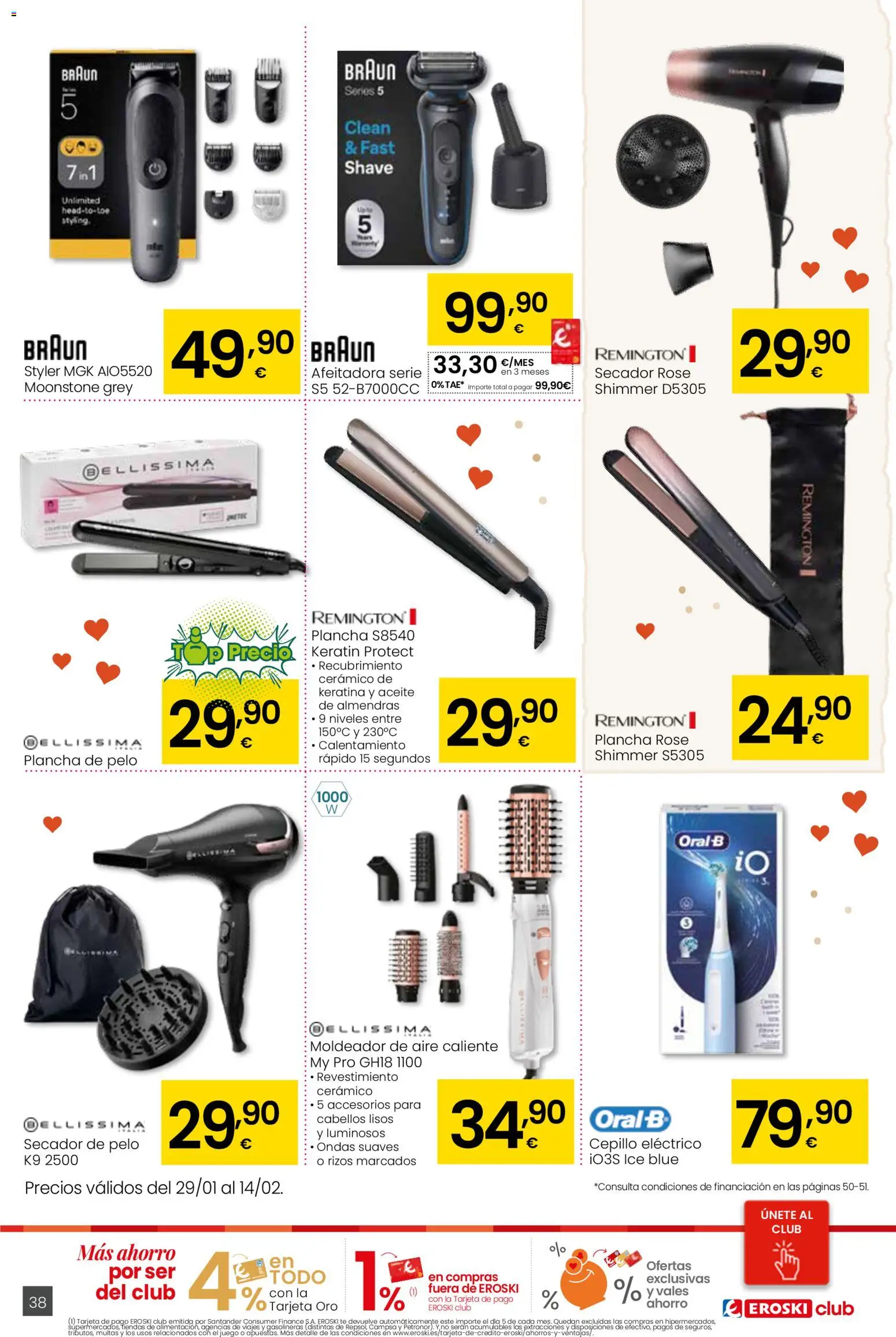 Eroski - Siempre a buen precio │ válido desde el 29.01.2026 | Página: 38 | Productos: Cepillo, Aceite, Afeitadora, Plancha de pelo