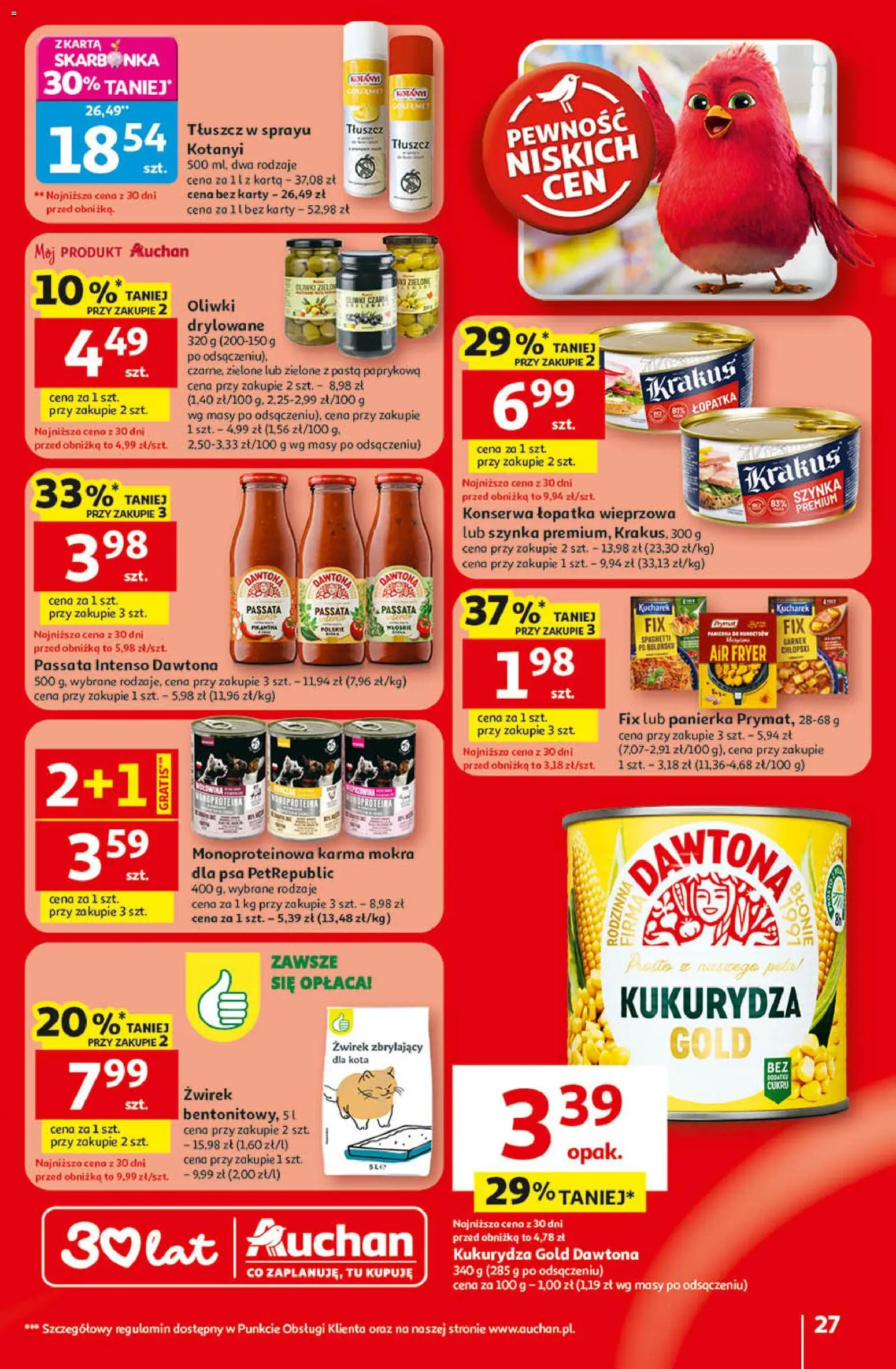 Auchan - Gazetka 30 Lat Hipermarket  od 09.04.2026 | Strona: 27 | Produkty: Karta, Kukurydza, Szynka, Łopatka wieprzowa