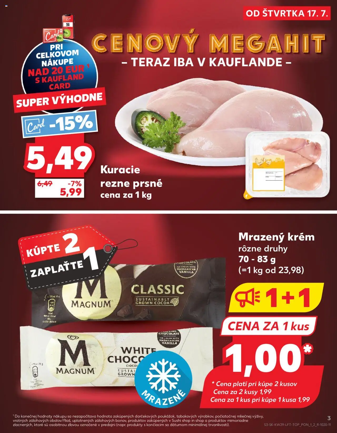 Nové Kaufland akcie – leták je platný od 17.07.2025 | Strana: 3 | Produkty: Kuracie rezne, Magnum, Krém, Sushi