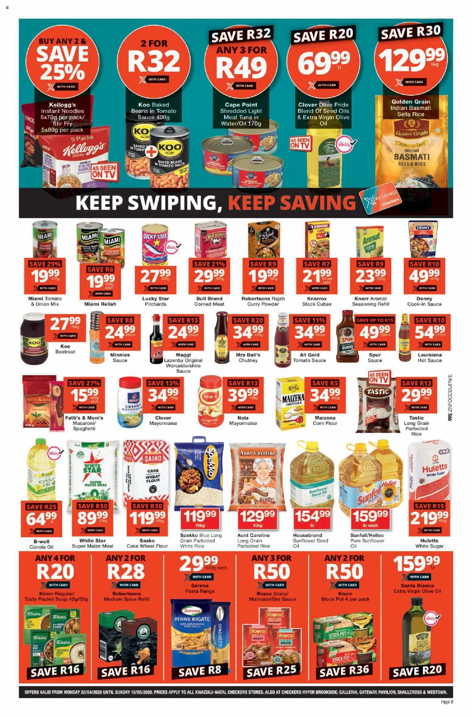 New Checkers catalogue – valid from 20.04.2026 | Page: 9 | Products: Cake, Rice, Curry powder, Sugar