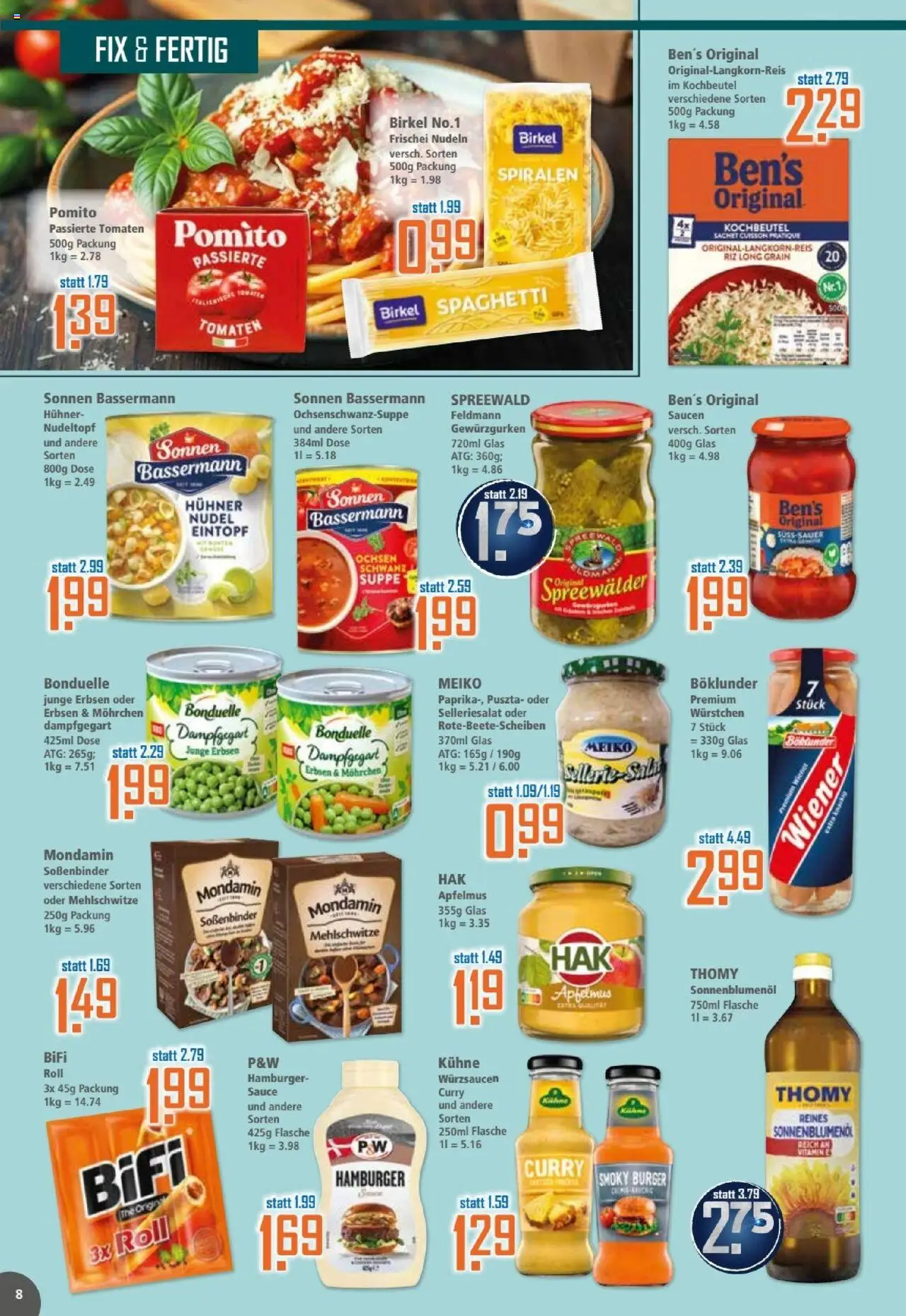 Klaas & Kock Prospekt – gültig ab 08.09.2025 | Seite: 8 | Produkte: Sonnenblumenol, Bifi, Burger, Erbsen