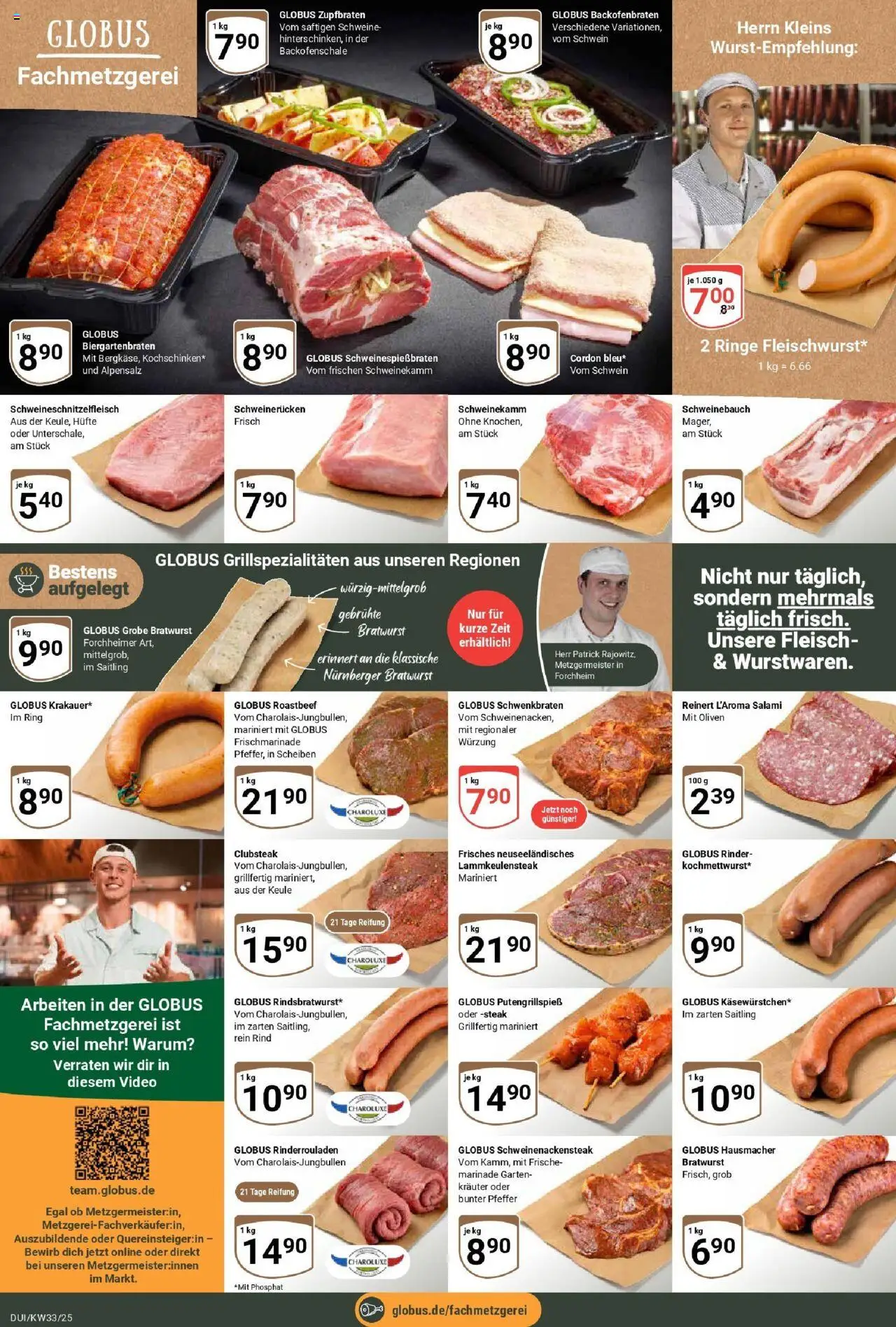 Globus prospekt Duisburg	 - gültig ab dem 11.08.2025 | Seite: 8 | Produkte: Rinderrouladen, Schweinebauch, Fleisch, Video