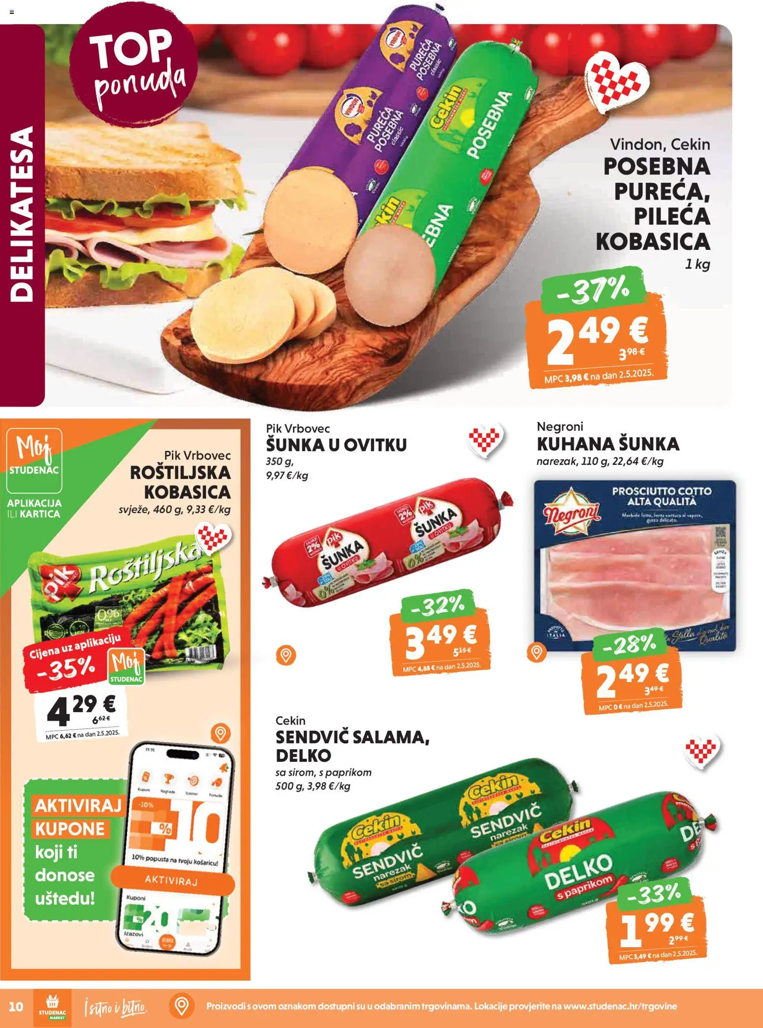Studenac katalog | vrijedi od 15.04.2026 | Stranica: 10 | Proizvodi: Šunka, Narezak, Kobasica, Pik Vrbovec