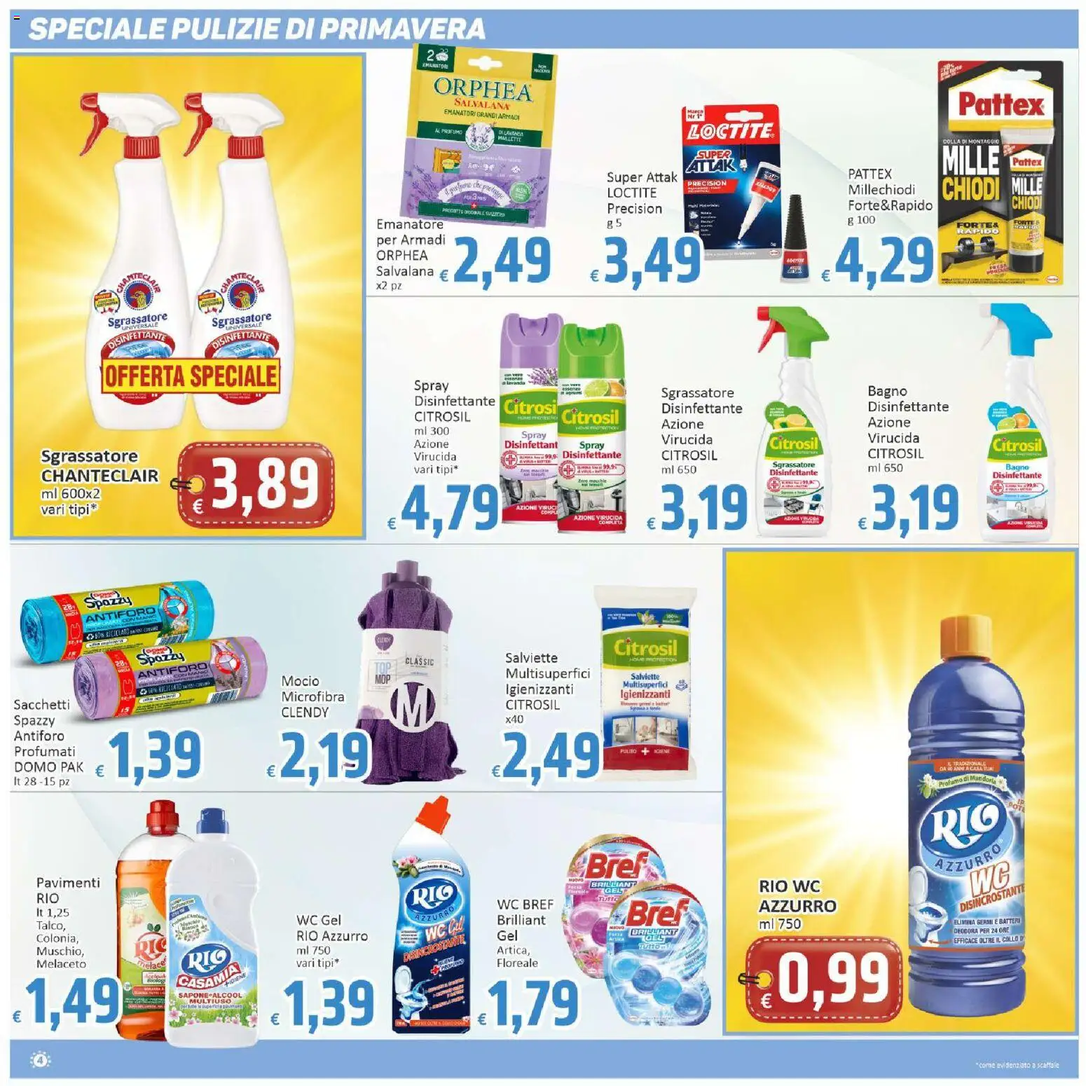 Volantino Paghi Poco del 07.04.2026 | Pagina: 4 | Prodotti: Spray disinfettante, Mocio, Colla, Scaffale