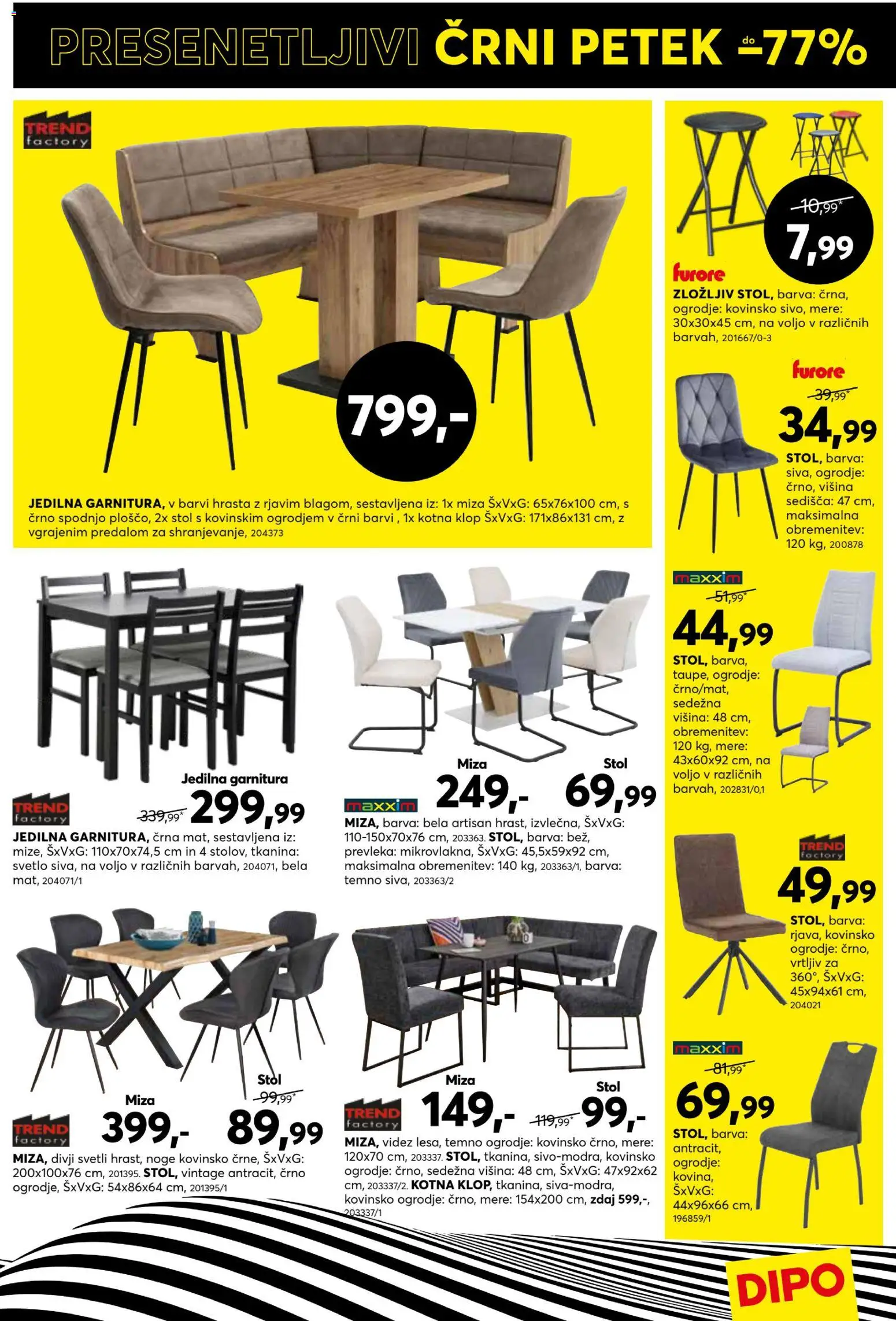 Novi Dipo katalog ponudbe – veljaven od 25.11.2025 | Stran: 9 | Izdelki: Prevleka, Miza, Stol, Barva