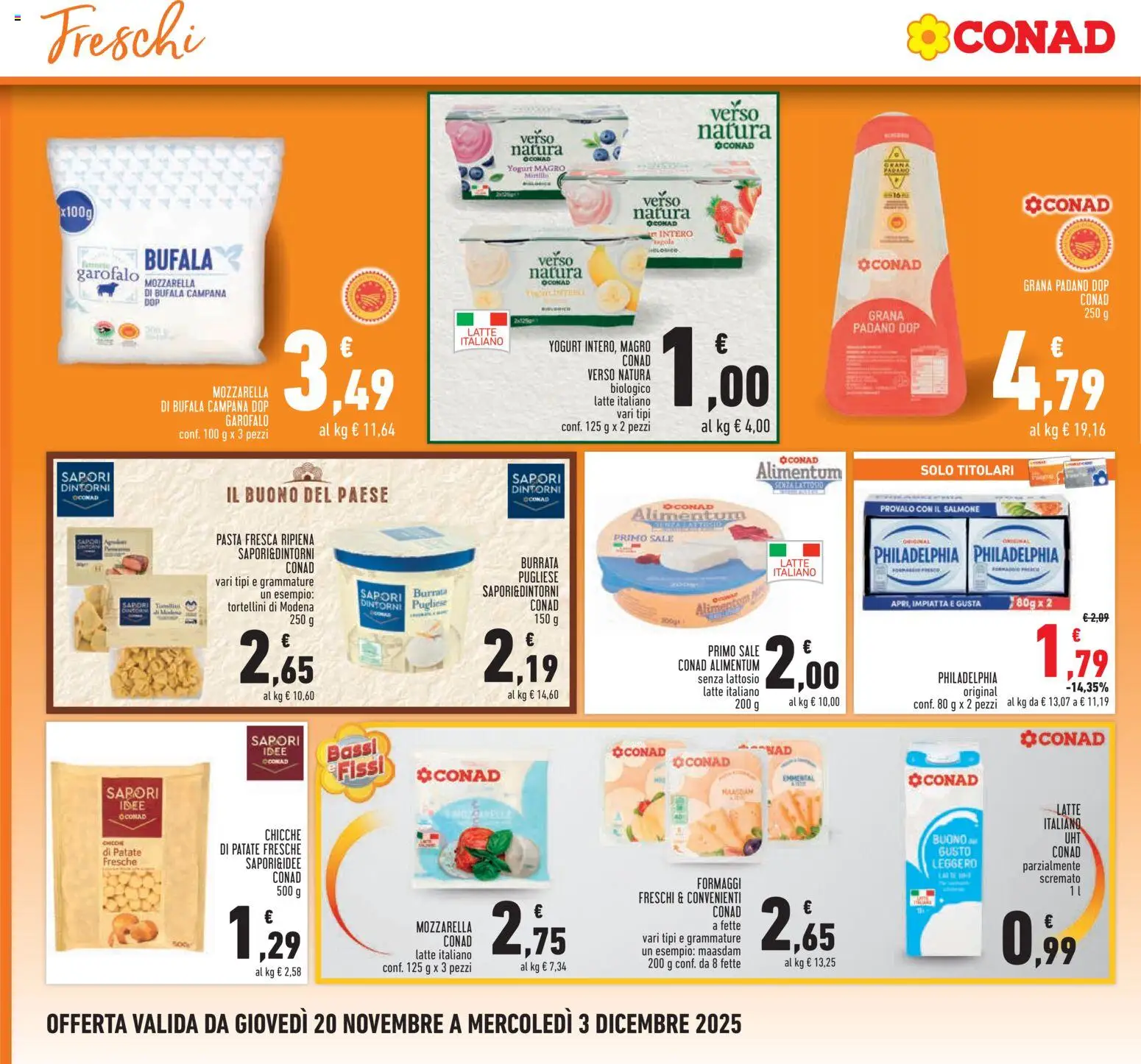 Volantino Conad del 20.11.2025 | Pagina: 14 | Prodotti: Yogurt, Mozzarella, Latte, Grana Padano