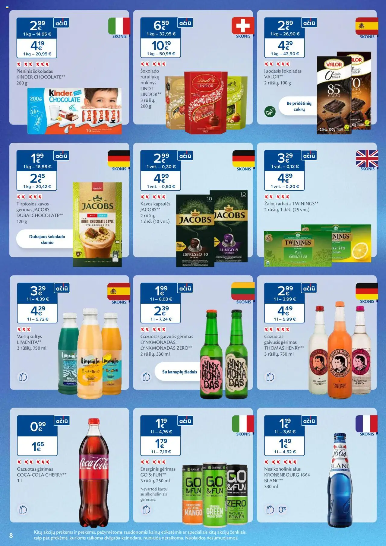 MAXIMA leidinys│galioja nuo 05.08.2025 | Puslapis: 8 | Prekių: Gaivusis gėrimas, Energinis gėrimas, Šokoladas, Alus