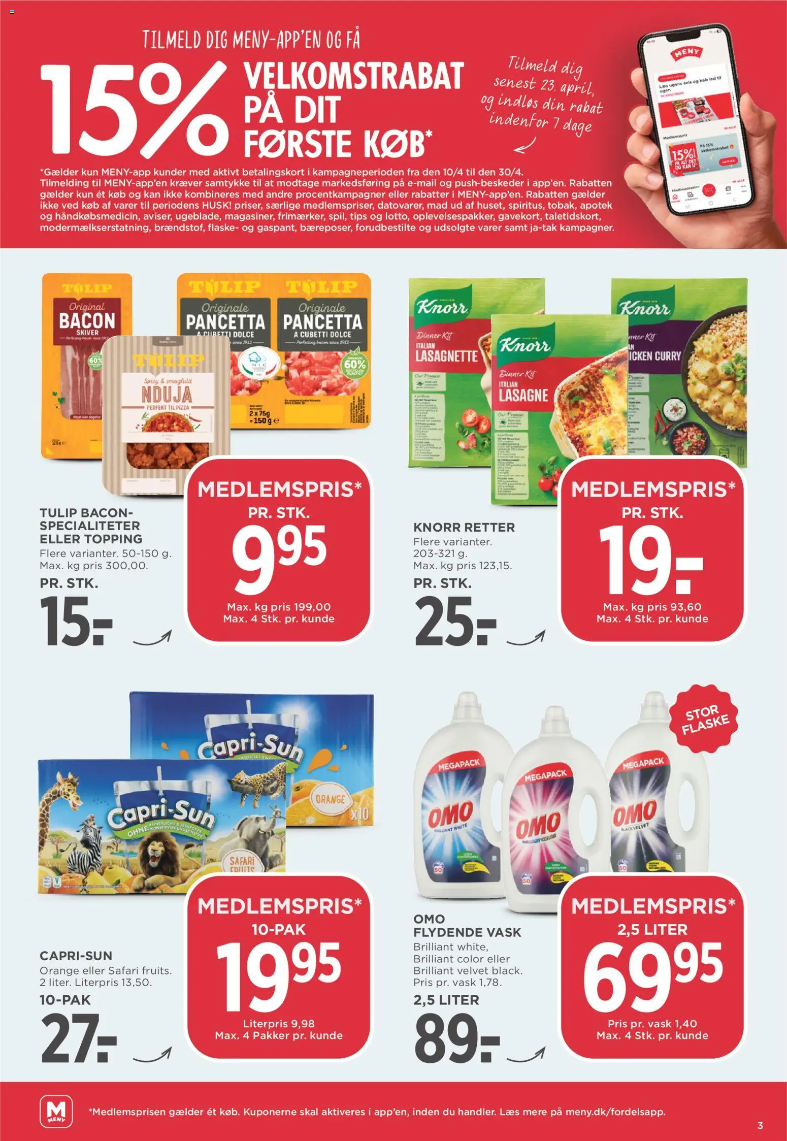 Meny tilbudsavis – gyldig fra 17.04.2026 | Side: 3 | Produkter: Pizza, Bacon, Carpete