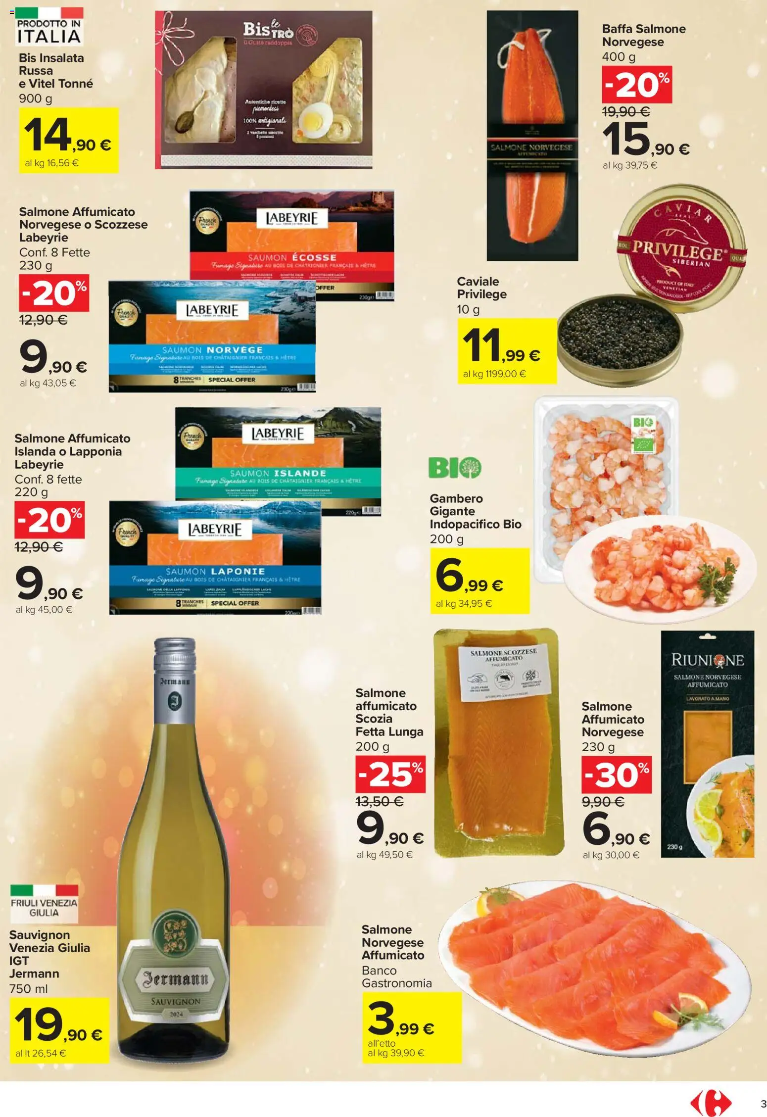 Volantino Carrefour del 27.11.2025 | Pagina: 3 | Prodotti: Salmone affumicato, Salmone, Insalata