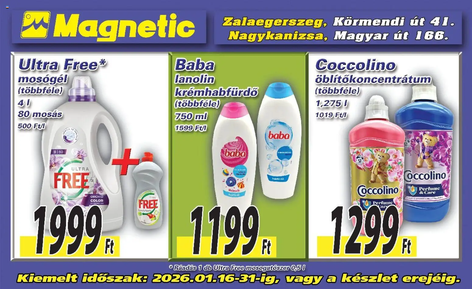 Magnetic akciós ujság - amely érvényes a következő dátumtól: 16.01.2026 | Oldal: 1 | Termékek: Coccolino, Mosógél, Mosogatószer