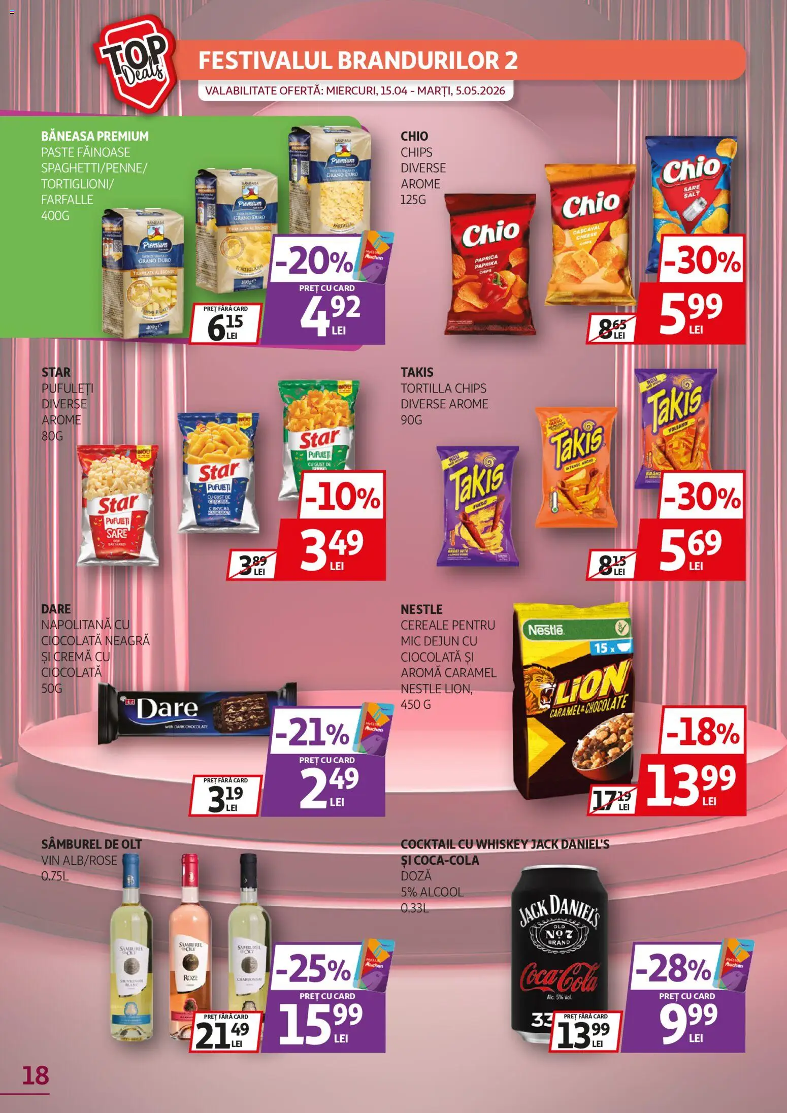 Noul catalog Auchan – valabil de la 08.04.2026 | Pagină: 18 | Produse: Ciocolată, Vin, Cereale, Sare