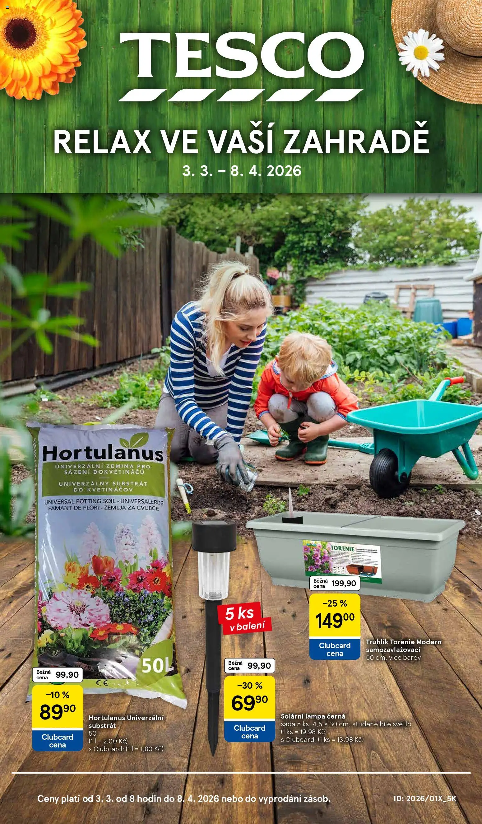 Tesco katalog od 03.03.2026 | Strana: 1 | Produkty: Truhlík, Substrát, Lampa, Zemina