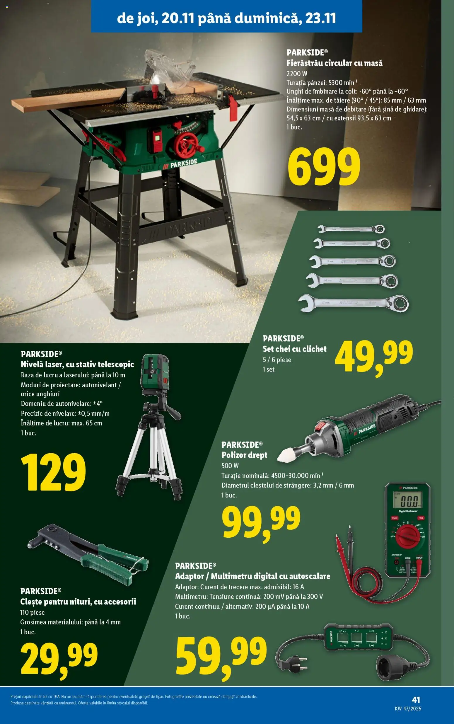 Noul catalog Lidl – valabil de la 17.11.2025 | Pagină: 15 | Produse: Adaptor, Clește, Polizor, Masă