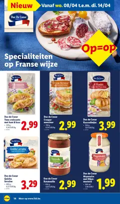 Duc de Coeur, Twee croissants, met ham & kaas, 320 g - Twee croissants with ham and cheese - Voorbeeld van een folder van Lidl, geldig van 07.04.2026 | Pagina: 14 | Producten: Ham, Gyors rizs, Keksajt, Kaas