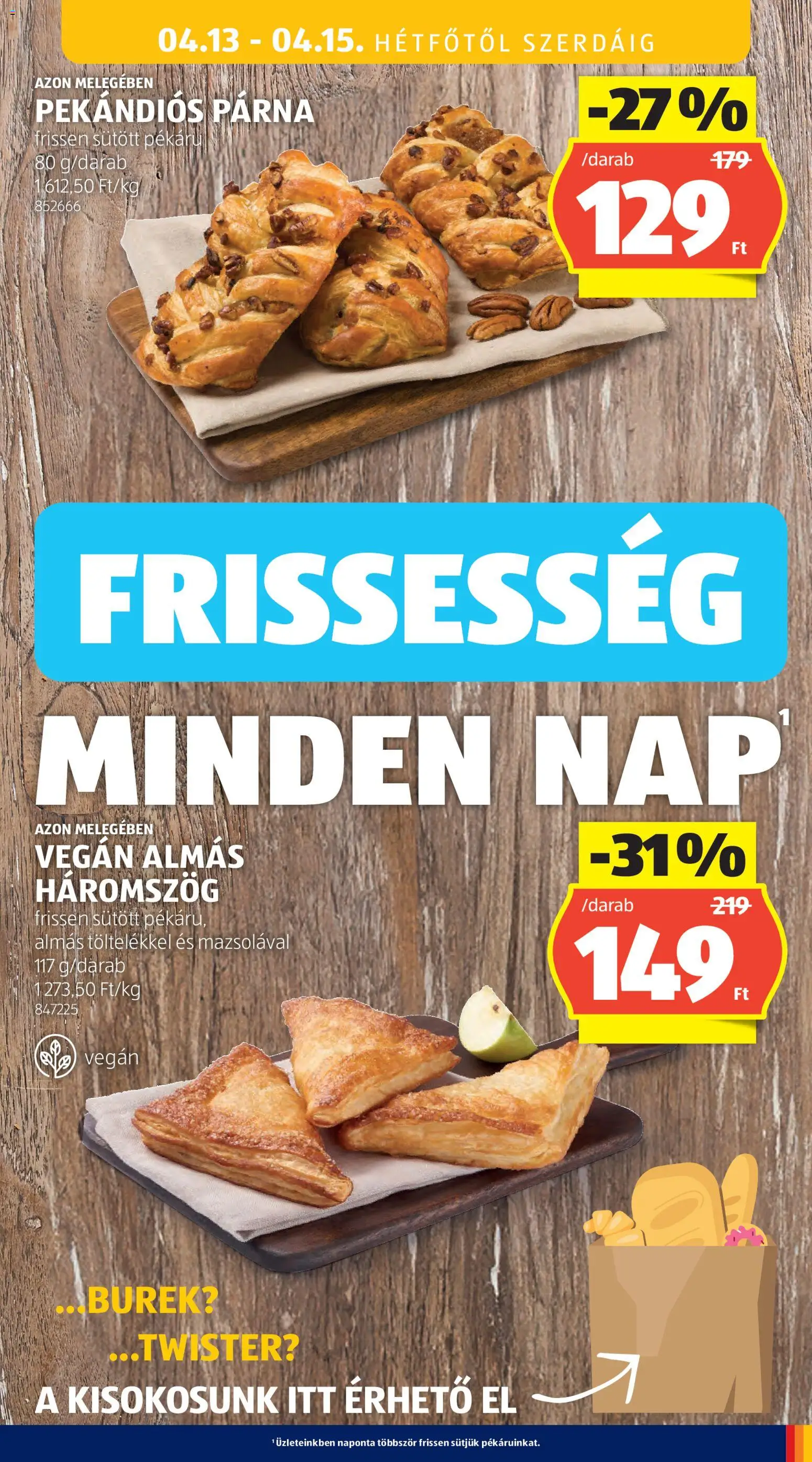 Aldi akciós ujság - amely érvényes a következő dátumtól: 09.04.2026 | Oldal: 39 | Termékek: Burek, Párna, Vegán