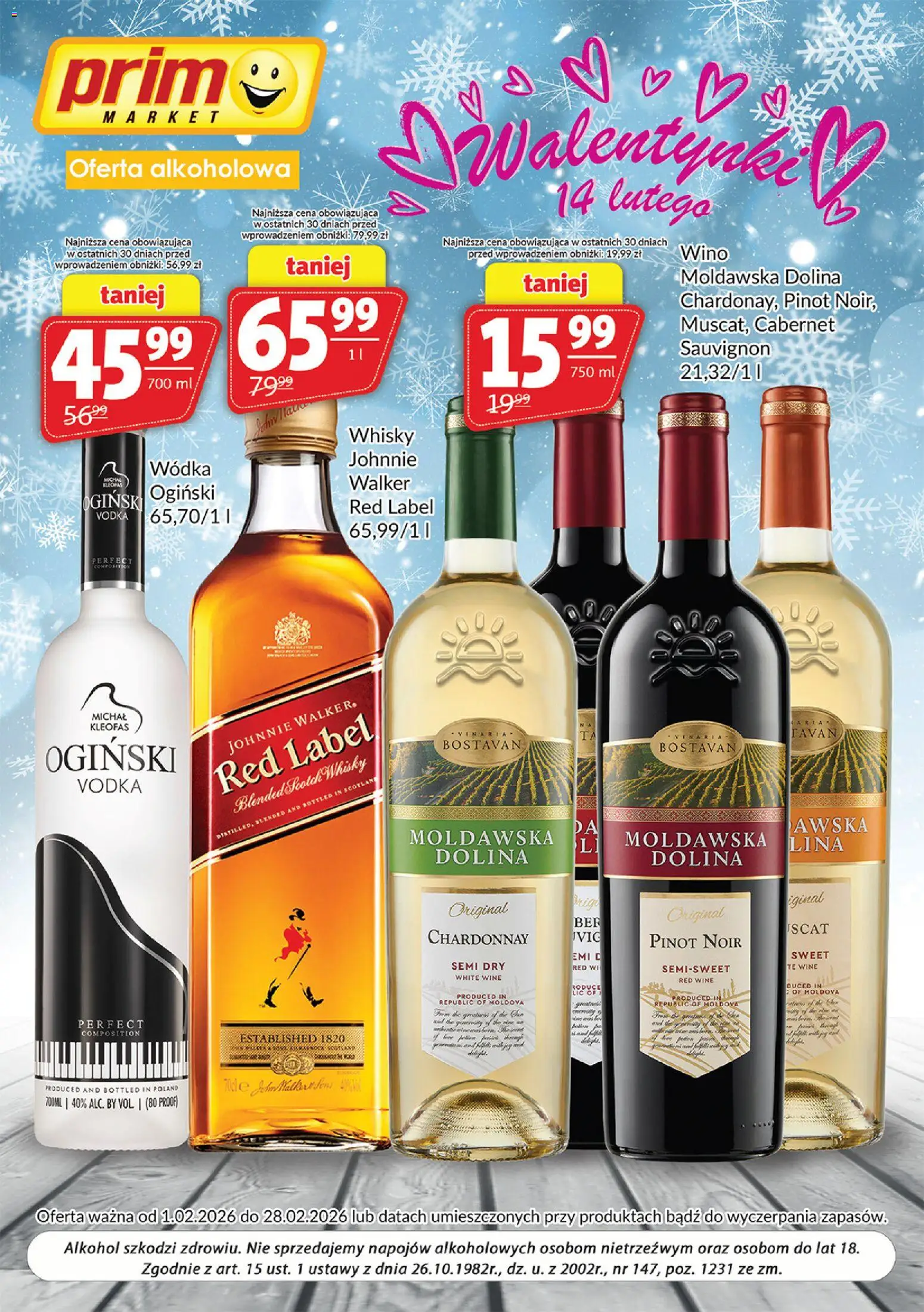 Prim Market Gazetka - Oferta alkoholowa od 01.02.2026 | Strona: 1 | Produkty: Ogiński, Red label, Vodka, Whisky