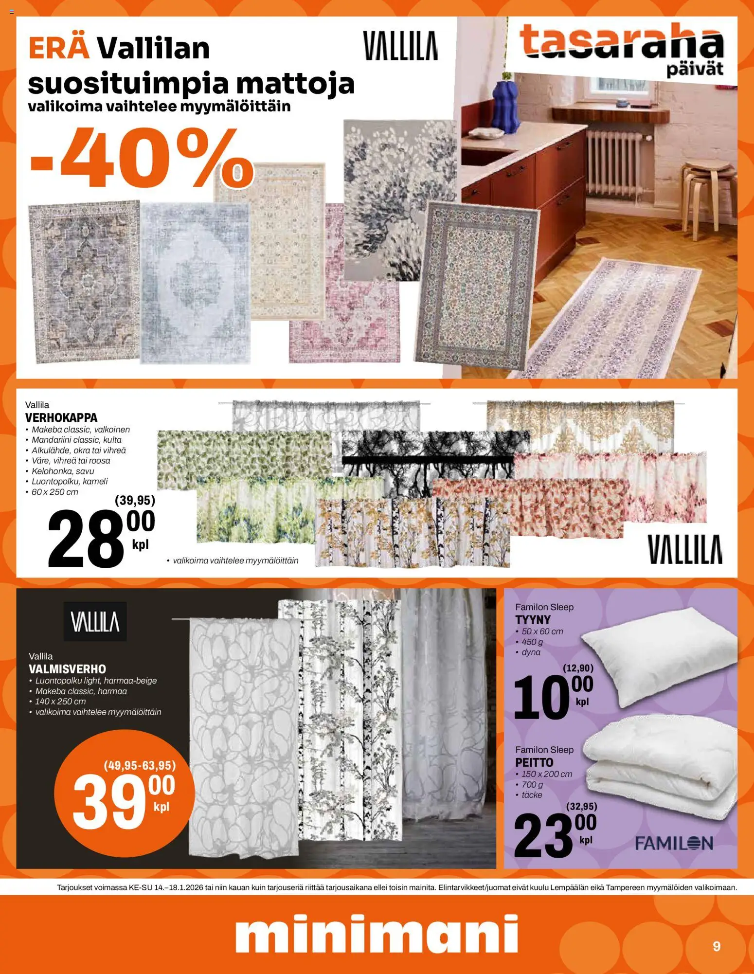 Minimani tarjoukset – voimassa 14.01.2026 alkaen | Sivu: 9 | Tuotteet: Tyyny, Peitto