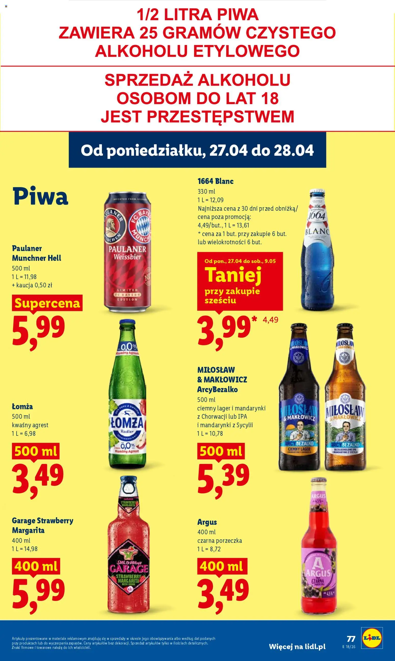 Lidl Polsko leták od 27.04.2026 | Strana: 77 | Produkty: Argus, Radler