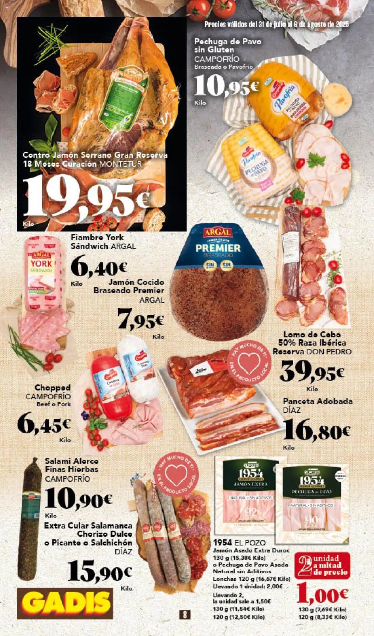 Gadis folleto │ válido desde el 31.07.2025 | Página: 8 | Productos: Jamón serrano, Ηλεκτρικός φούρνος, Jamón, Salami