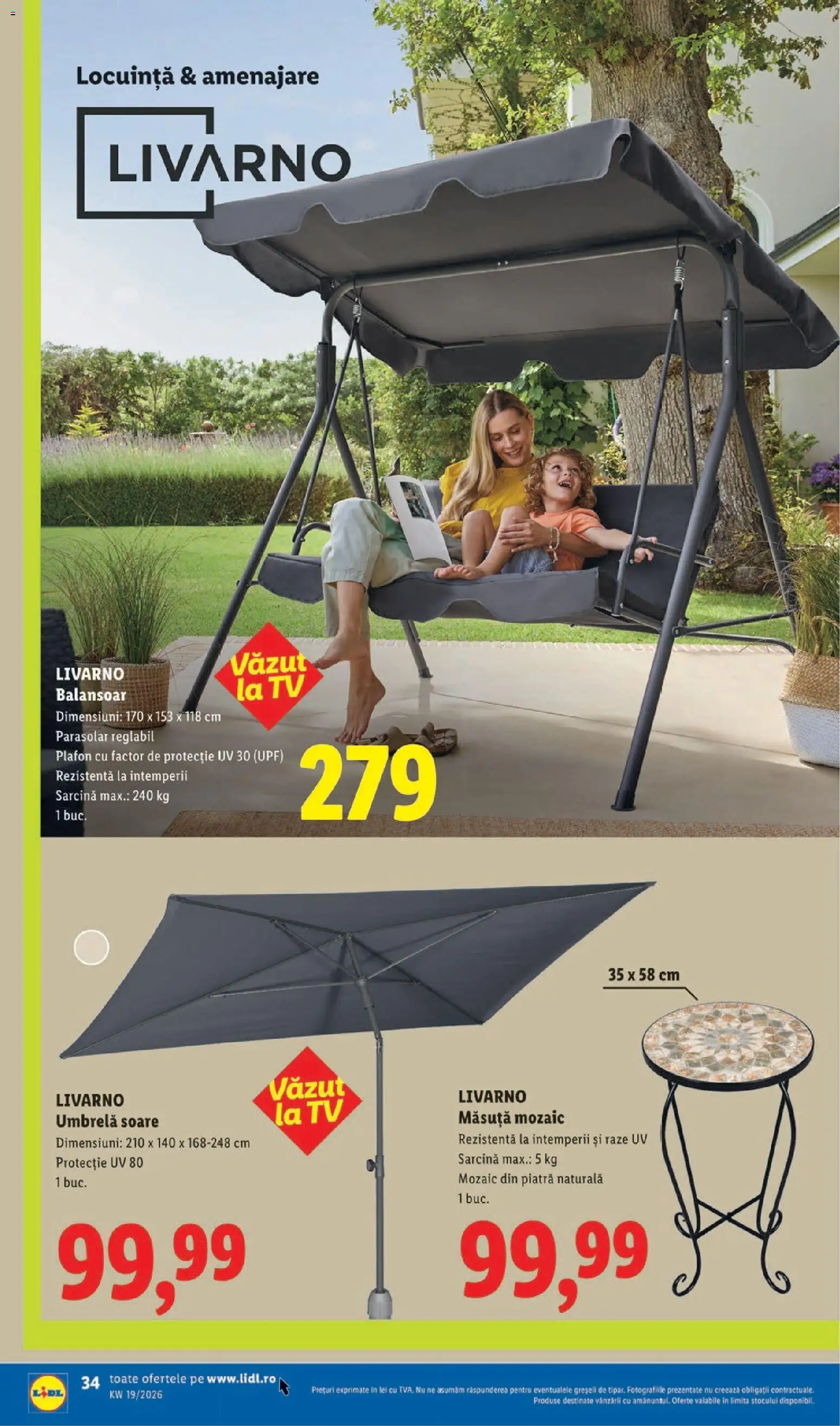 Noul catalog Lidl – valabil de la 04.05.2026 | Pagină: 34 | Produse: Umbrelă, Balansoar