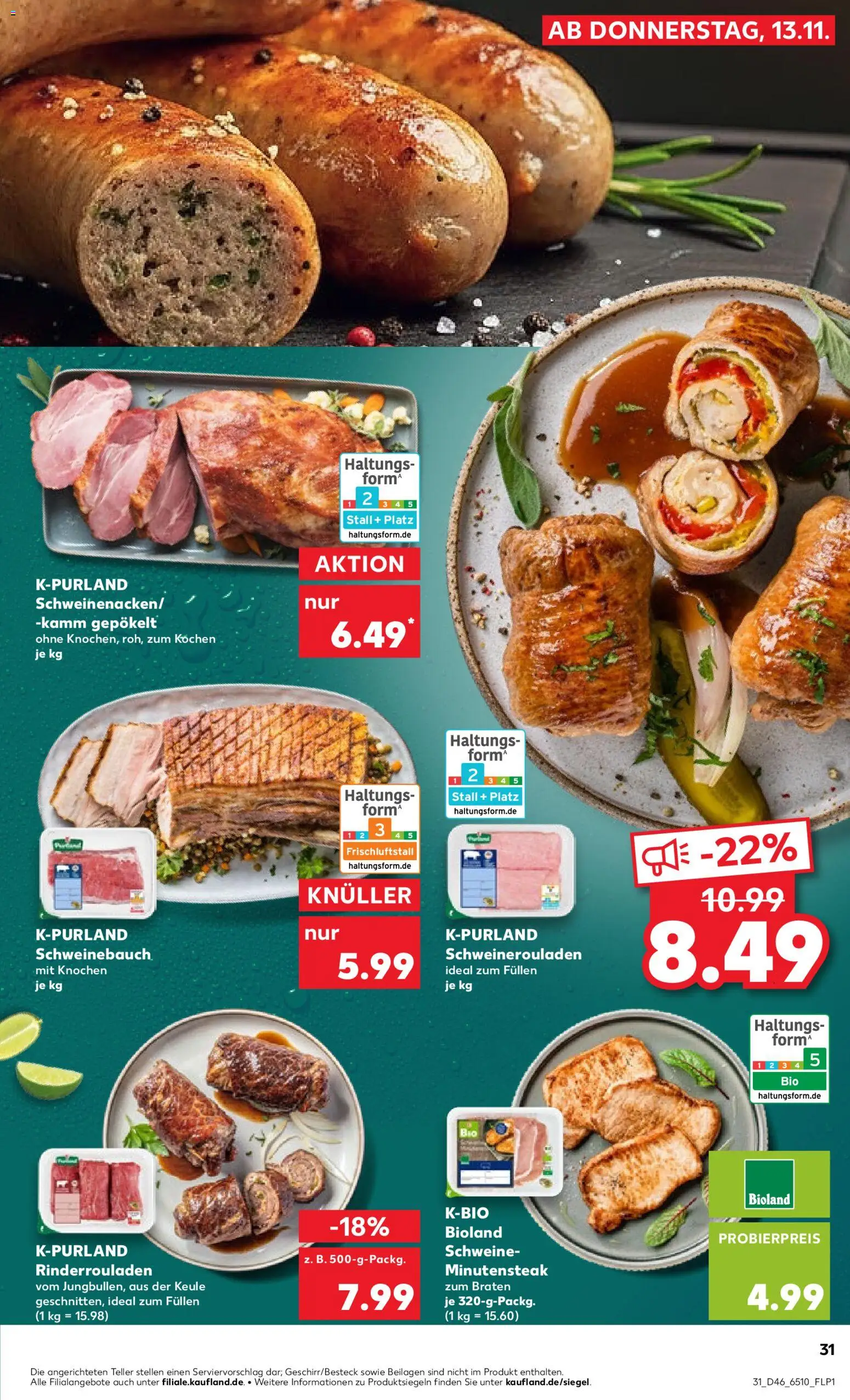 Kaufland prospekt Köln	 – gültig ab 13.11.2025 | Seite: 31 | Produkte: Rinderrouladen, Schweinebauch, Steak