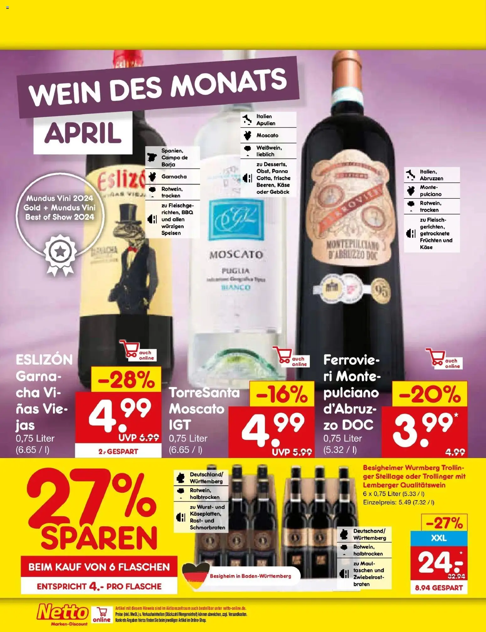 Netto Marken-Discount Prospekt Lahr-Langenwinkel	 – gültig ab 05.04.2026 | Seite: 24 | Produkte: Käse, Wurst, Wein, Fleisch