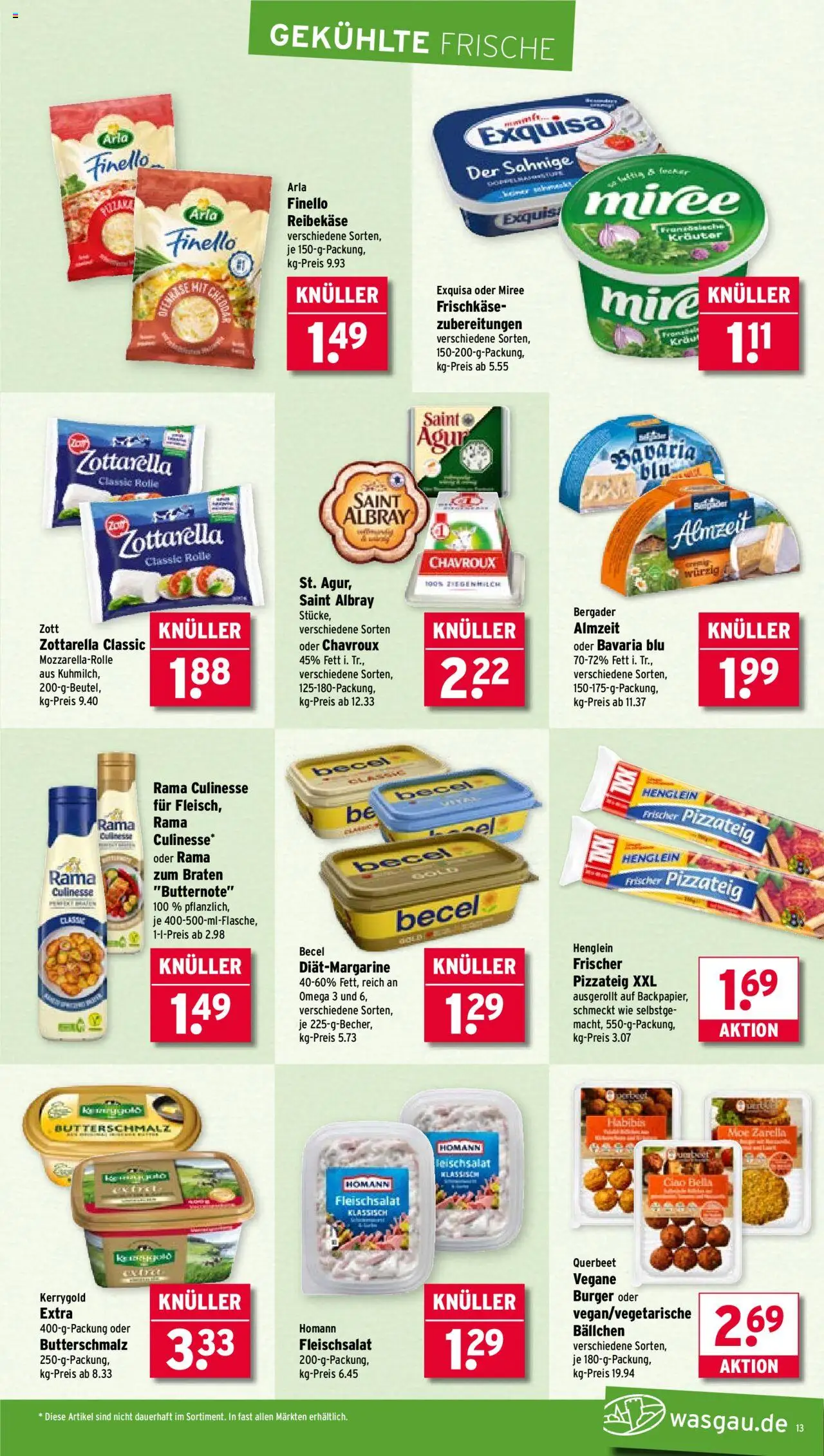 Wasgau Prospekt 	 - gültig ab dem 21.07.2025 | Seite: 13 | Produkte: Butterschmalz, Rama, Burger, Exquisa