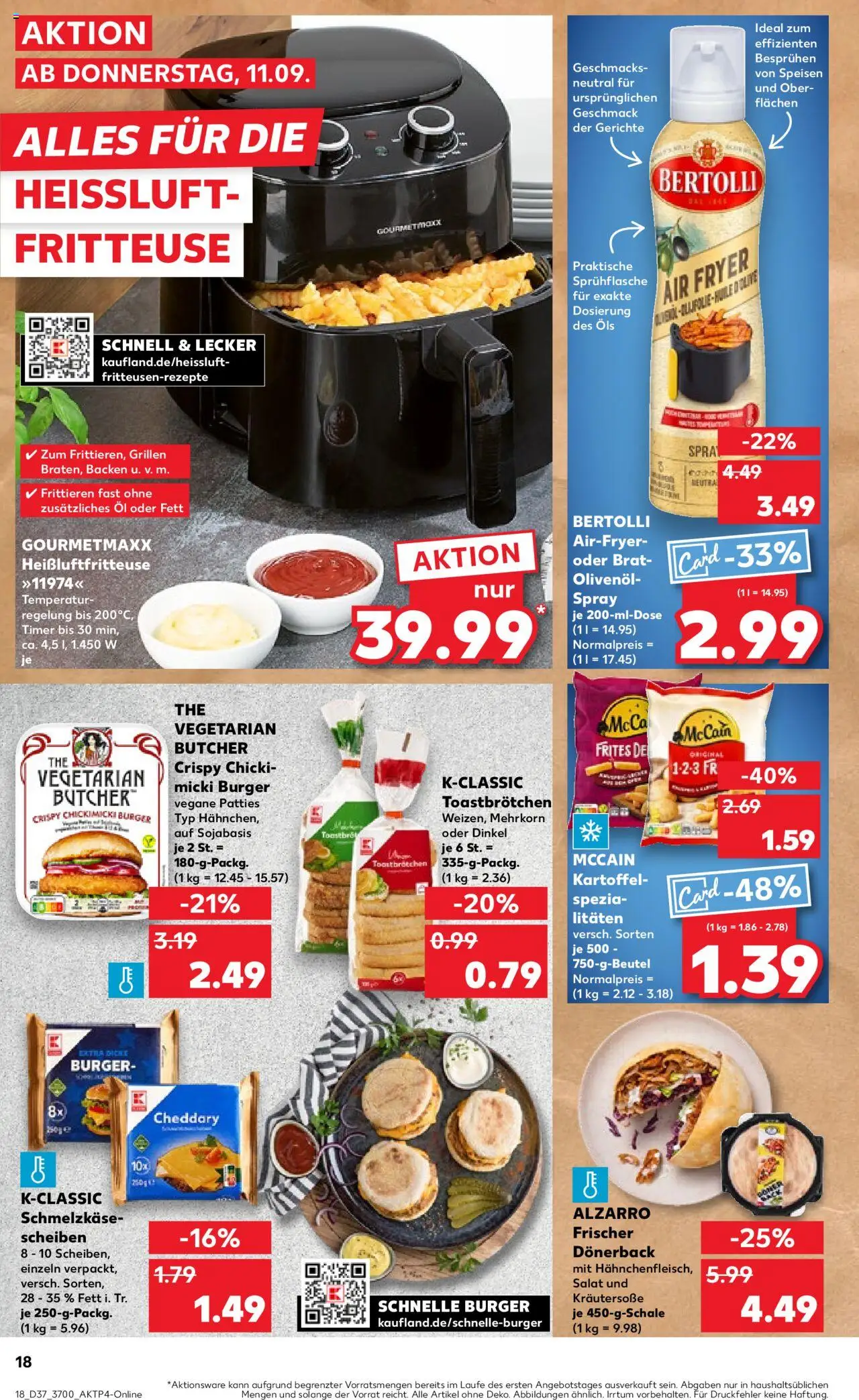 Kaufland prospekt Rostock	 – gültig ab 11.09.2025 | Seite: 18 | Produkte: Burger, McCain, Fritteuse, Salat