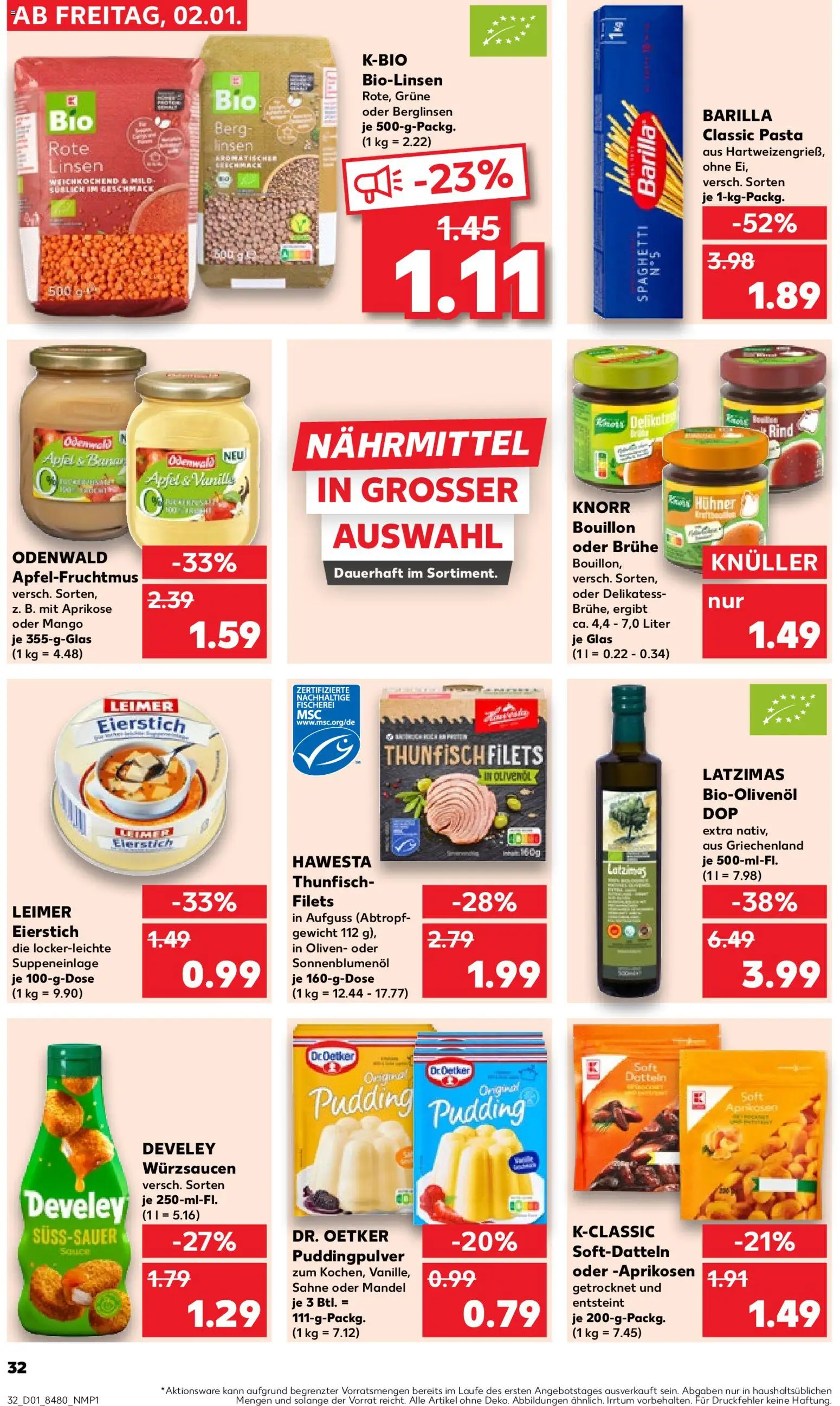 Kaufland prospekt Stuttgart	 – gültig ab 02.01.2026 | Seite: 32 | Produkte: Barilla, Thunfisch, Äpfel, Pasta