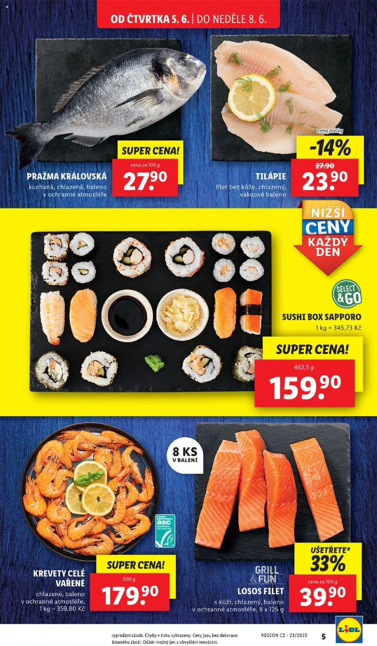 Lidl leták od 05.06.2025 | Strana: 8 | Produkty: Pražma, Losos, Filet, Krevety