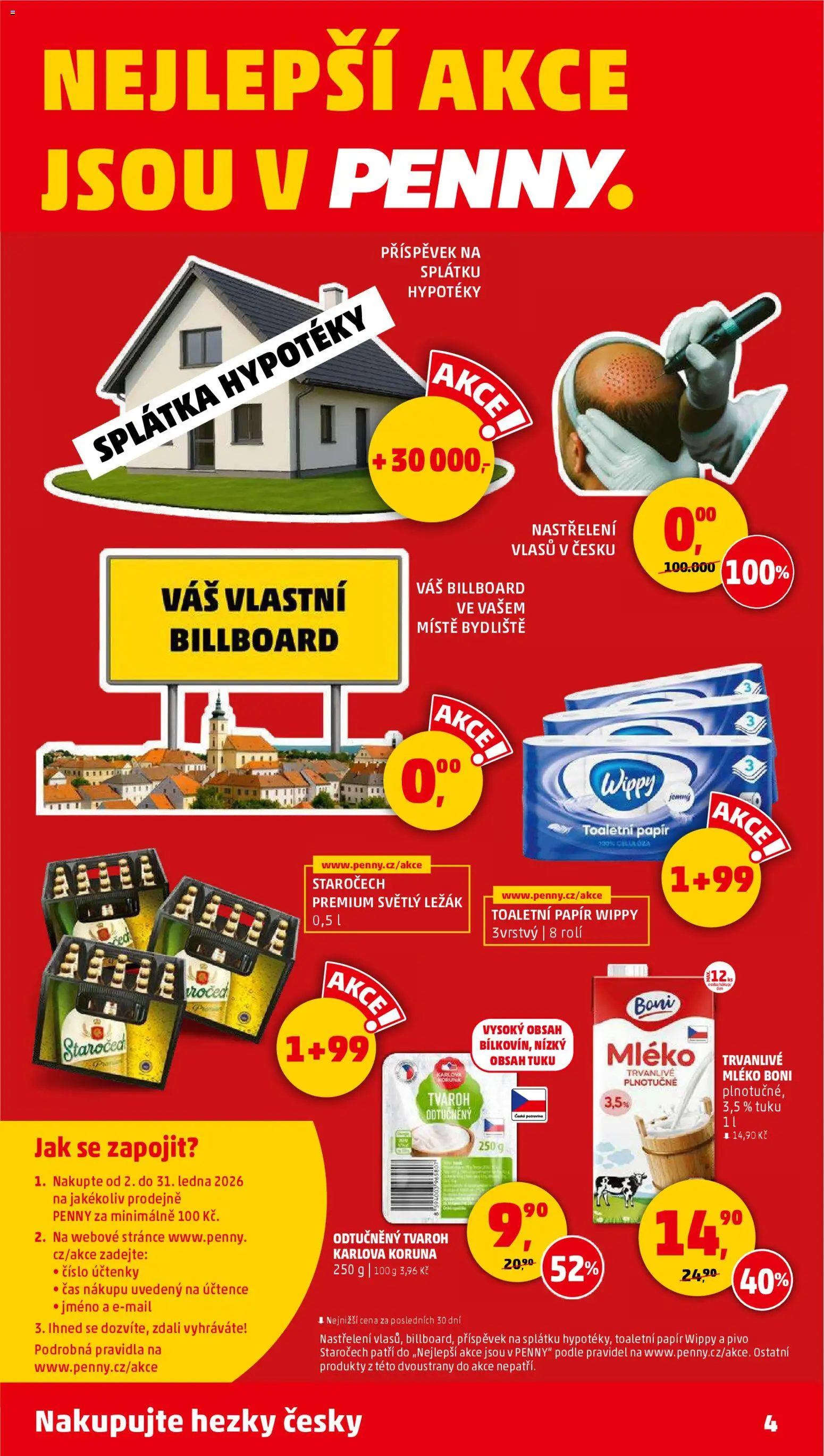 Penny Market leták - Čtvrtečník od 08.01.2026 | Strana: 4 | Produkty: Mléko, Pivo, Tvaroh, Toaletní papír