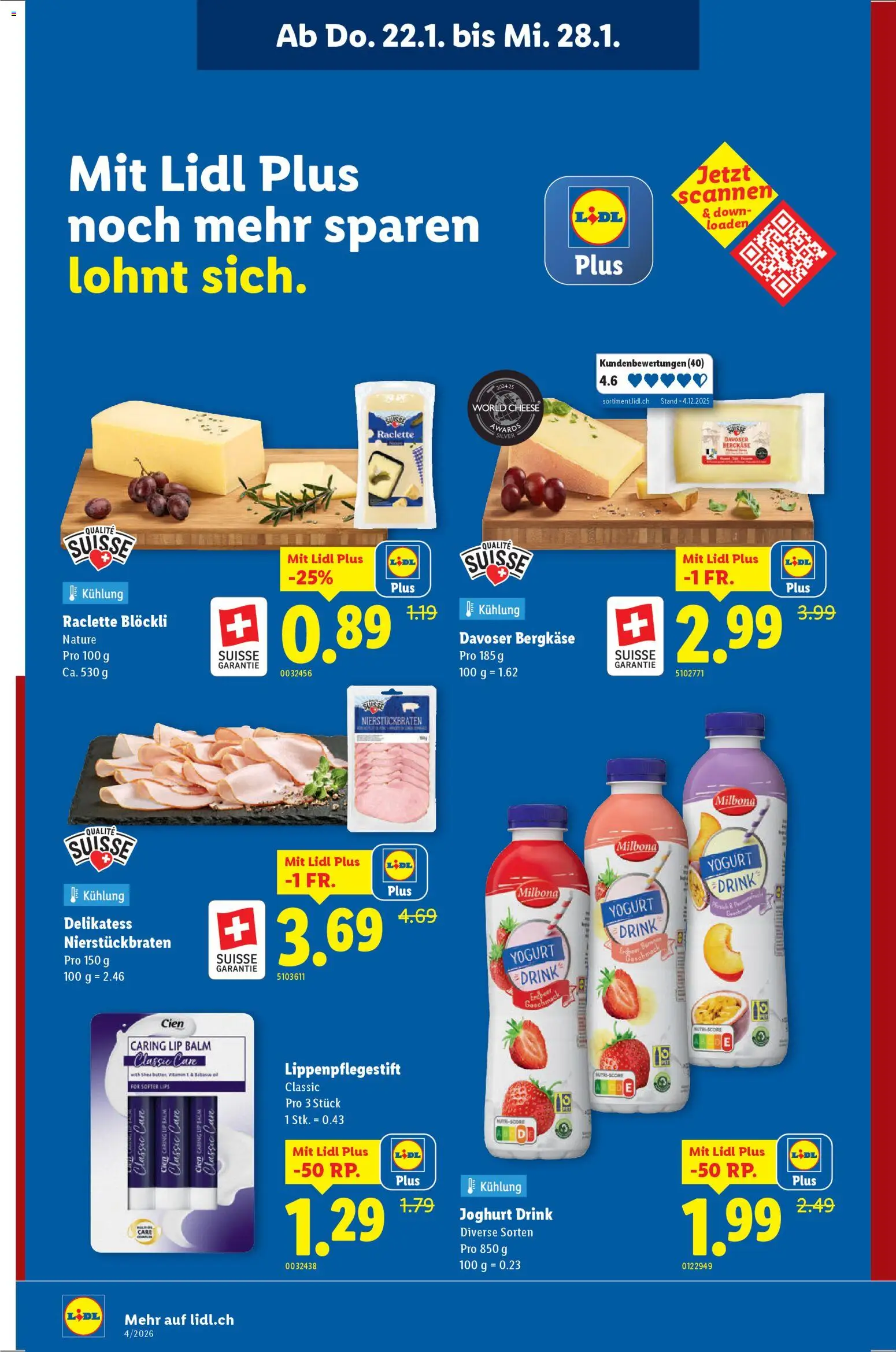 Lidl Aktionen – gültig ab 22.01.2026 | Seite: 10 | Produkte: Joghurt, Lip Balm, Raclette