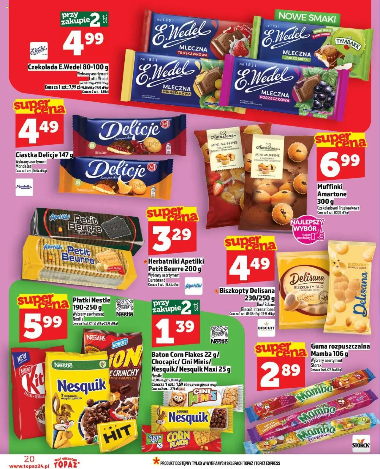 Topaz Gazetka - Ceny małe na stałe od 02.10.2025 | Strona: 20 | Produkty: Kakao, Herbatniki, Baton, Corn Flakes