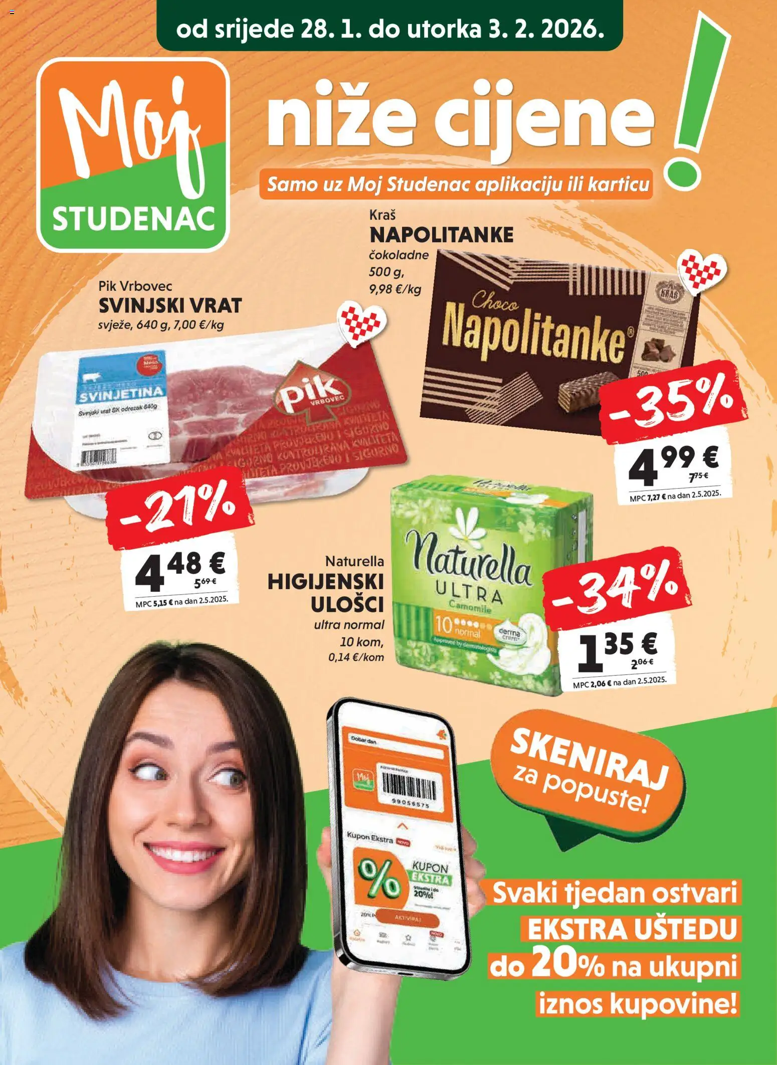 Studenac katalog | vrijedi od 28.01.2026 | Stranica: 3 | Proizvodi: Svinjski vrat, Svinjetina, Napolitanke, Pik Vrbovec