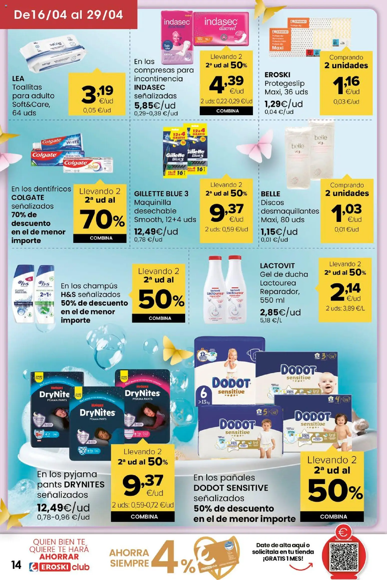 Eroski Miramos por ti │ válido desde el 16.04.2026 | Página: 14 | Productos: Gel de ducha, Té, Γλυφιτζούρι, Ducha