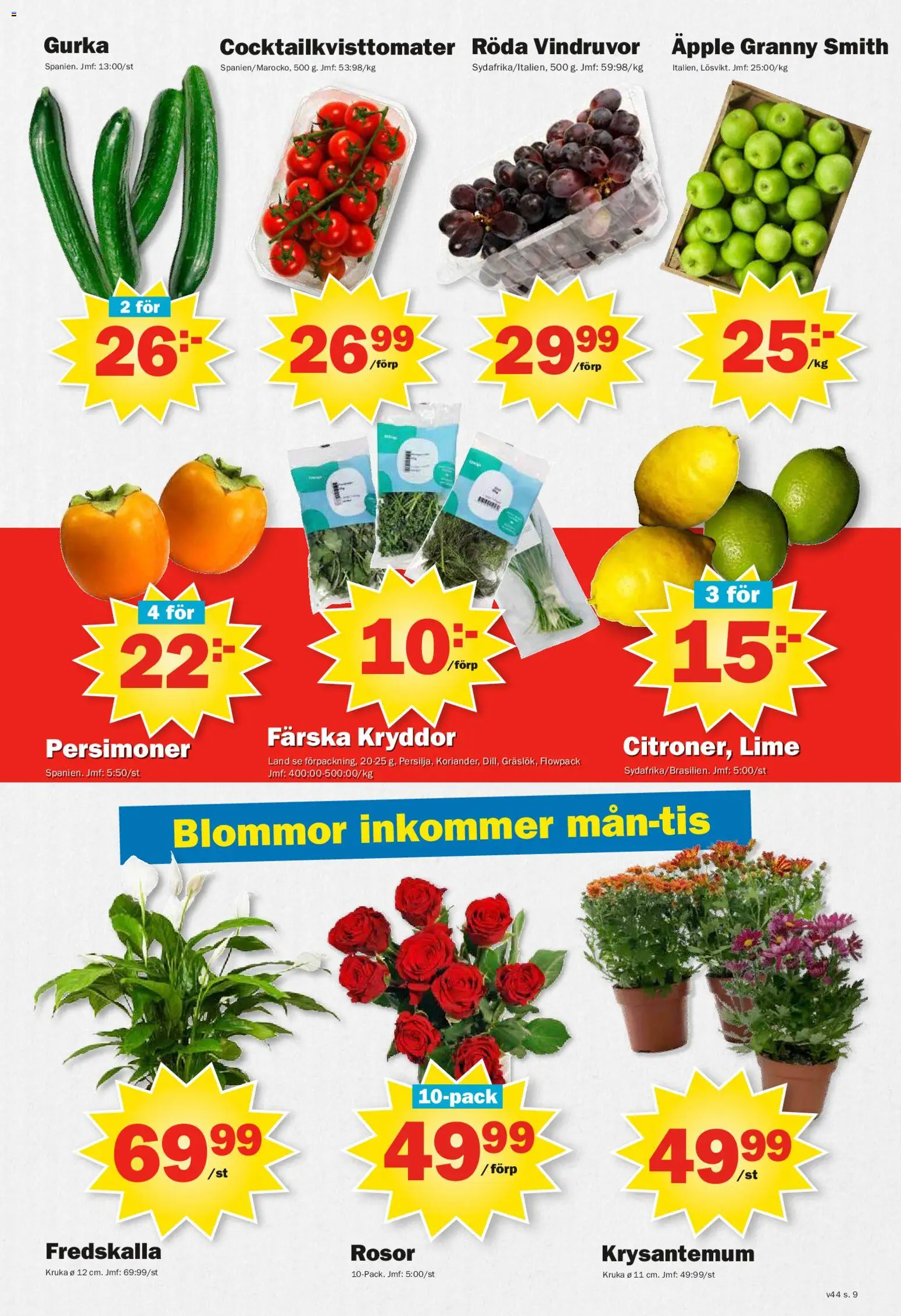 Pekås reklamblad aktuell från 27.10.2025 | Sida: 9 | Produkter: Vindruvor, Kruka, Äpple, Gurka