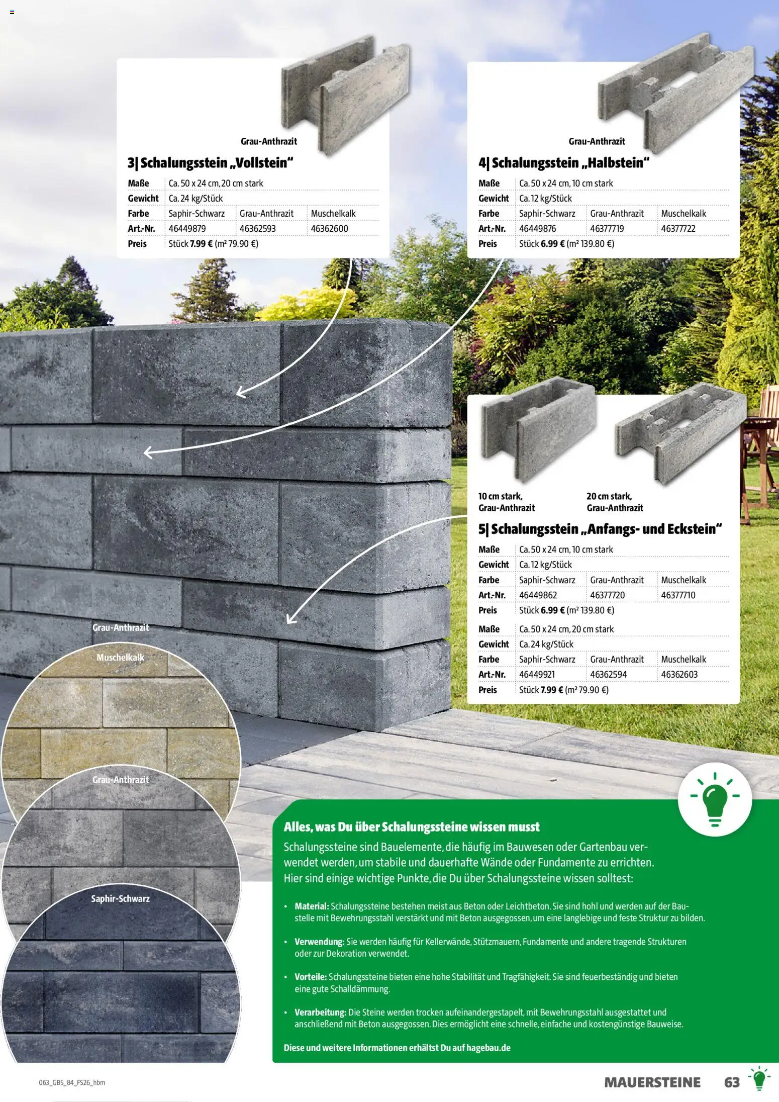 Hagebau Gartenbaustoffsortiment – gültig ab 02.03.2026 | Seite: 63 | Produkte: Gewicht