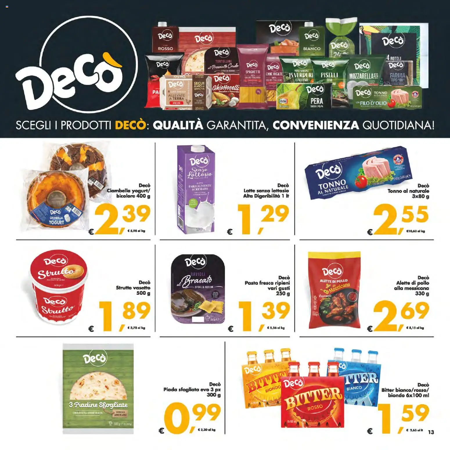 Volantino Decò del 13.02.2026 | Pagina: 13 | Prodotti: Minestrone, Prosciutto, Latte senza lattosio, Terra