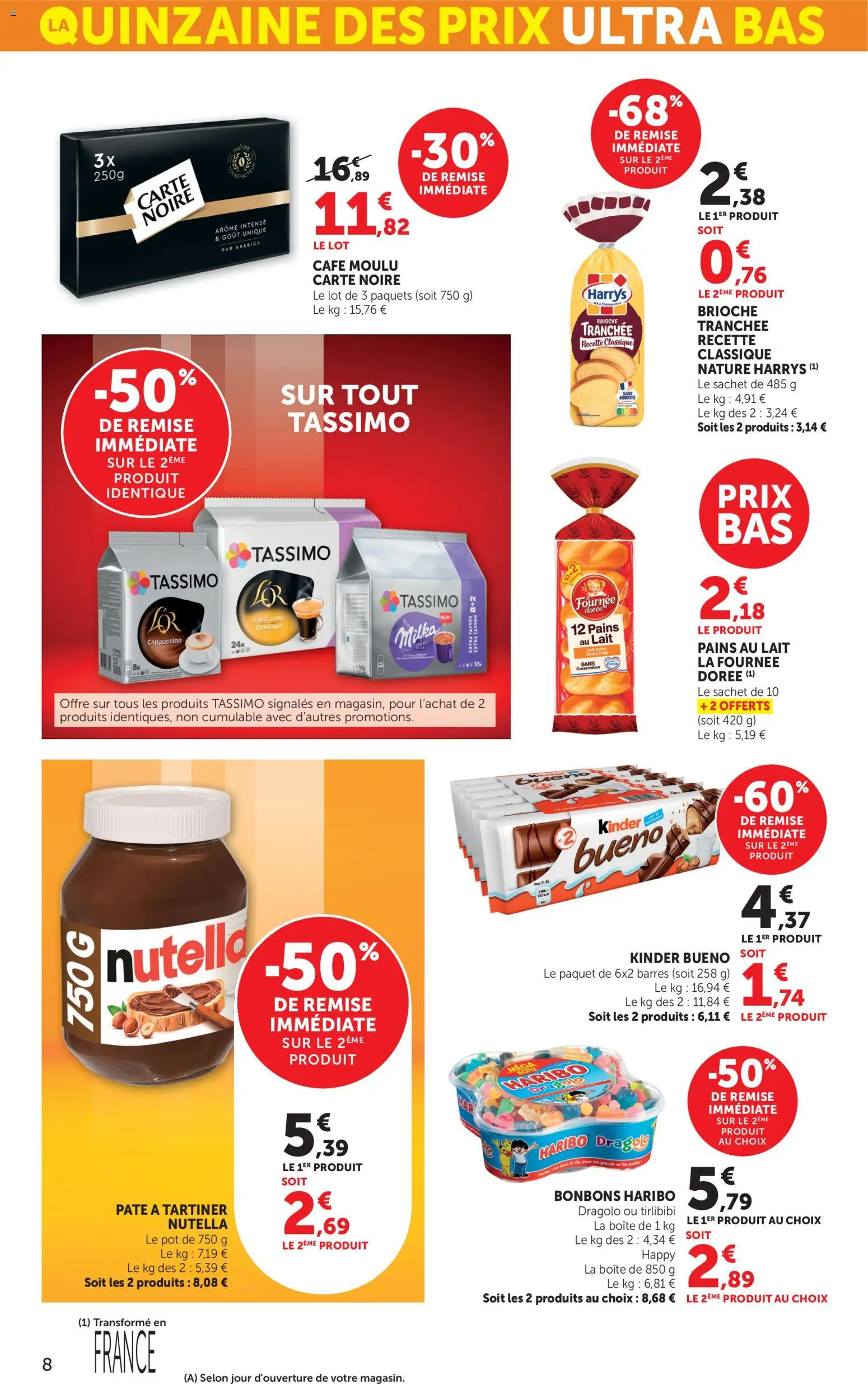 {H1} | Page: 8 | Produits: Lait entier, Café moulu, Café, Boîte Haribo