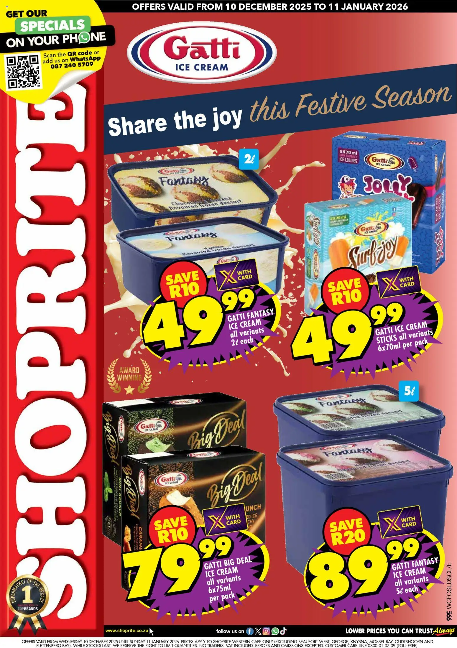 New Shoprite catalogue – valid from 10.12.2025 | Page: 1 | Products: Phone, Chocolate, Cream, Ice cream