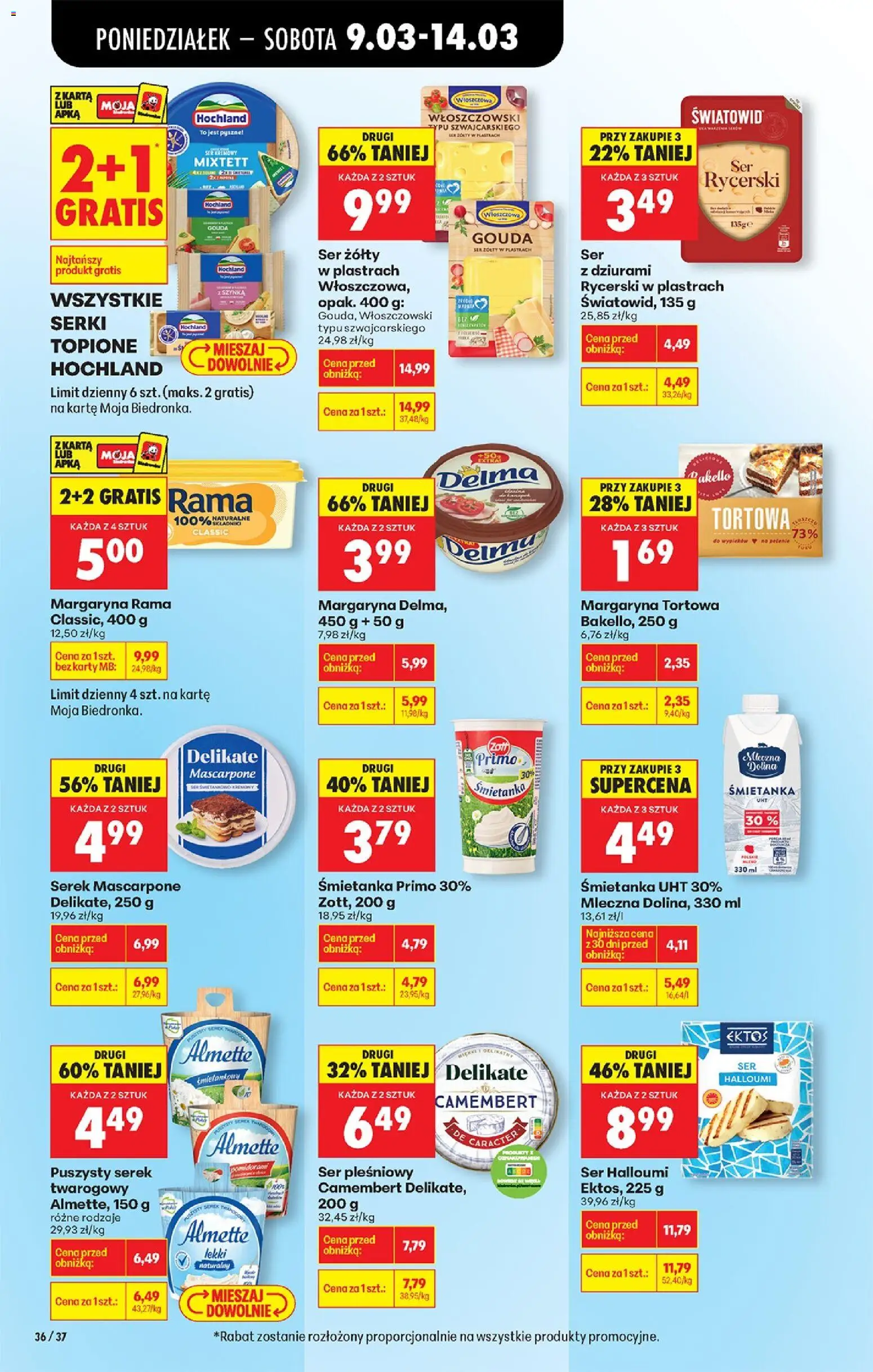 Biedronka gazetka od poniedziałku od 09.03.2026 | Strona: 42 | Produkty: Ser żółty, Szynka, Camembert, Ser