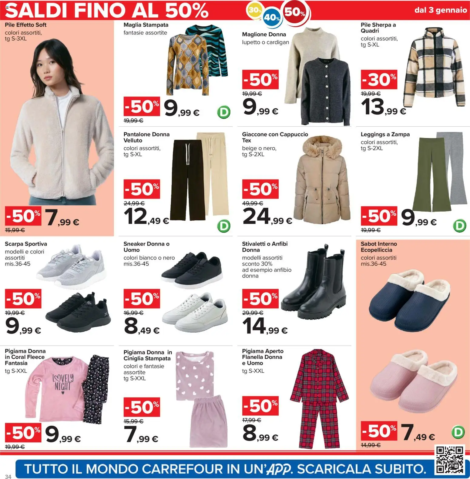 Volantino Carrefour del 02.01.2026 | Pagina: 34 | Prodotti: Pile, Pigiama, Leggings, Maglione
